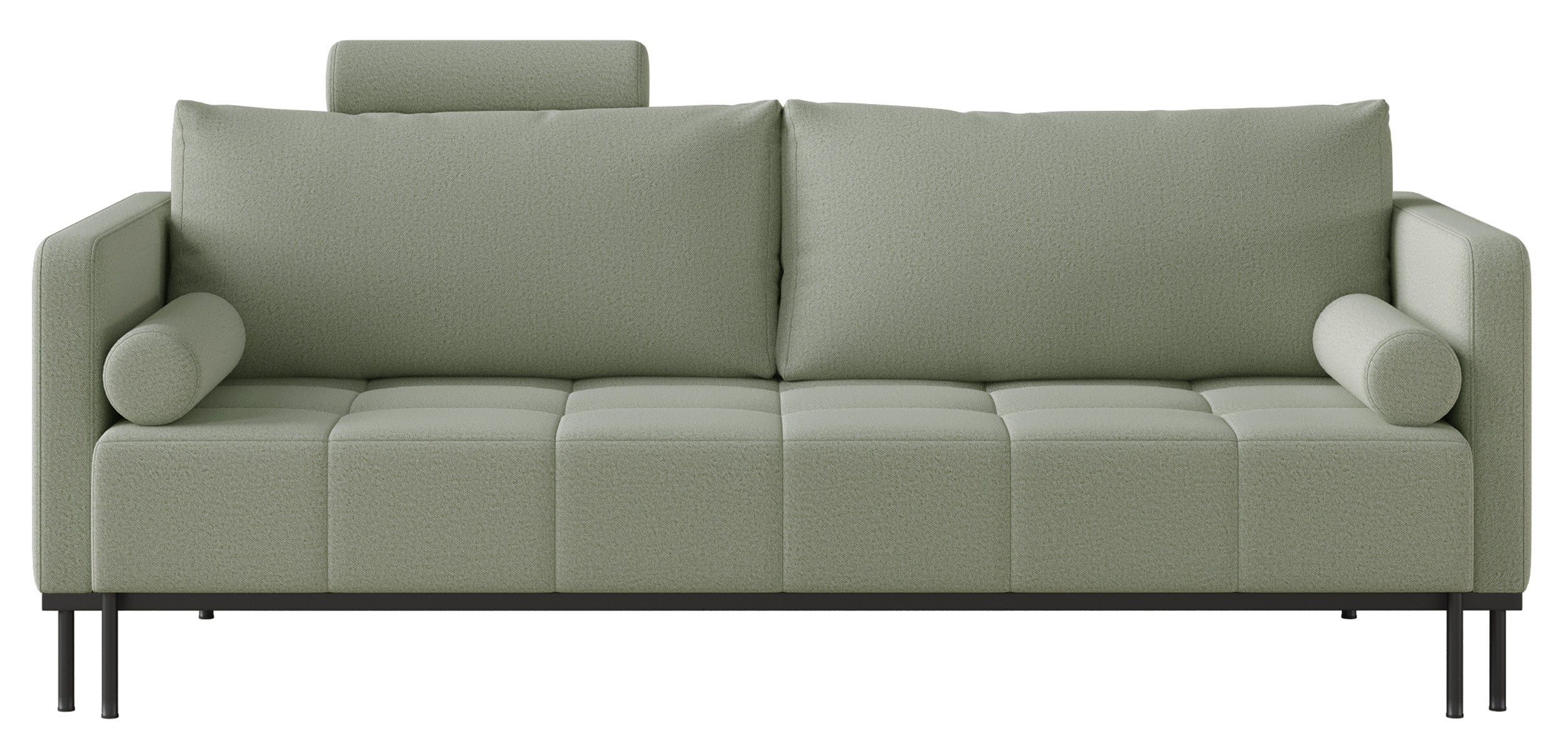 Dreisitziges ausklappbares Sofa Skilia mit Hocker, salbeigrüner, pflegeleichter Strickstoff