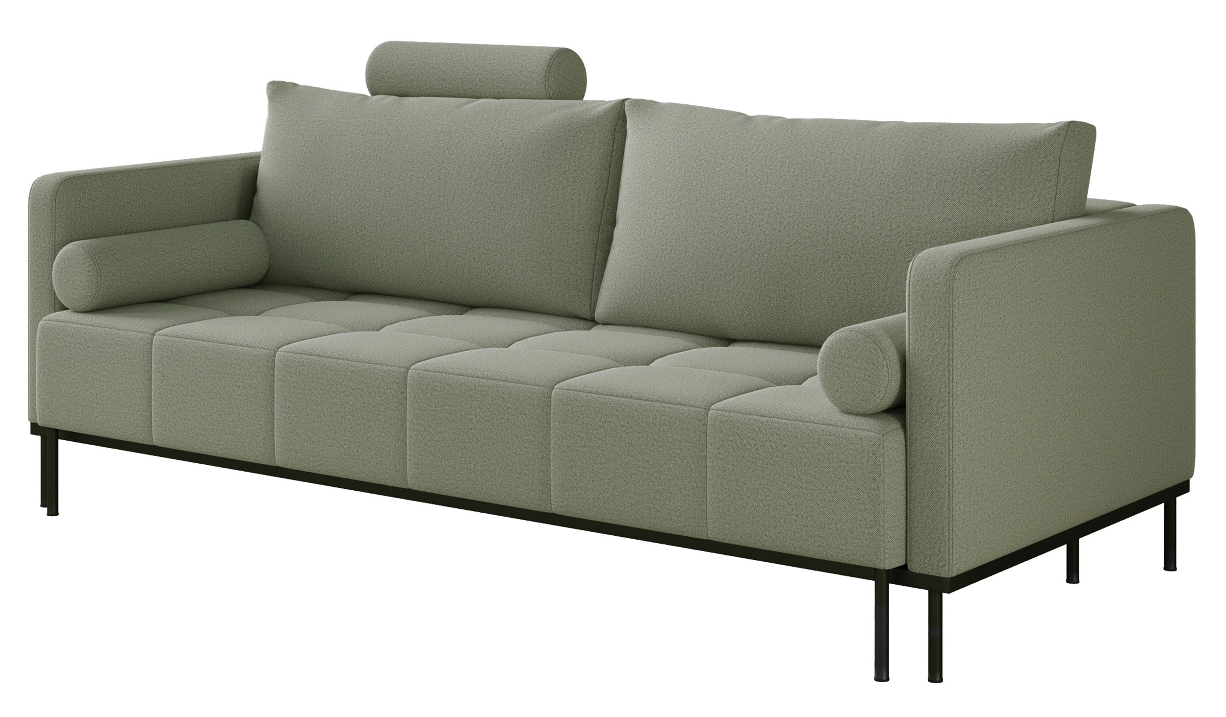 Dreisitziges ausklappbares Sofa Skilia aus salbeigrünem, leicht zu reinigendem Strickstoff