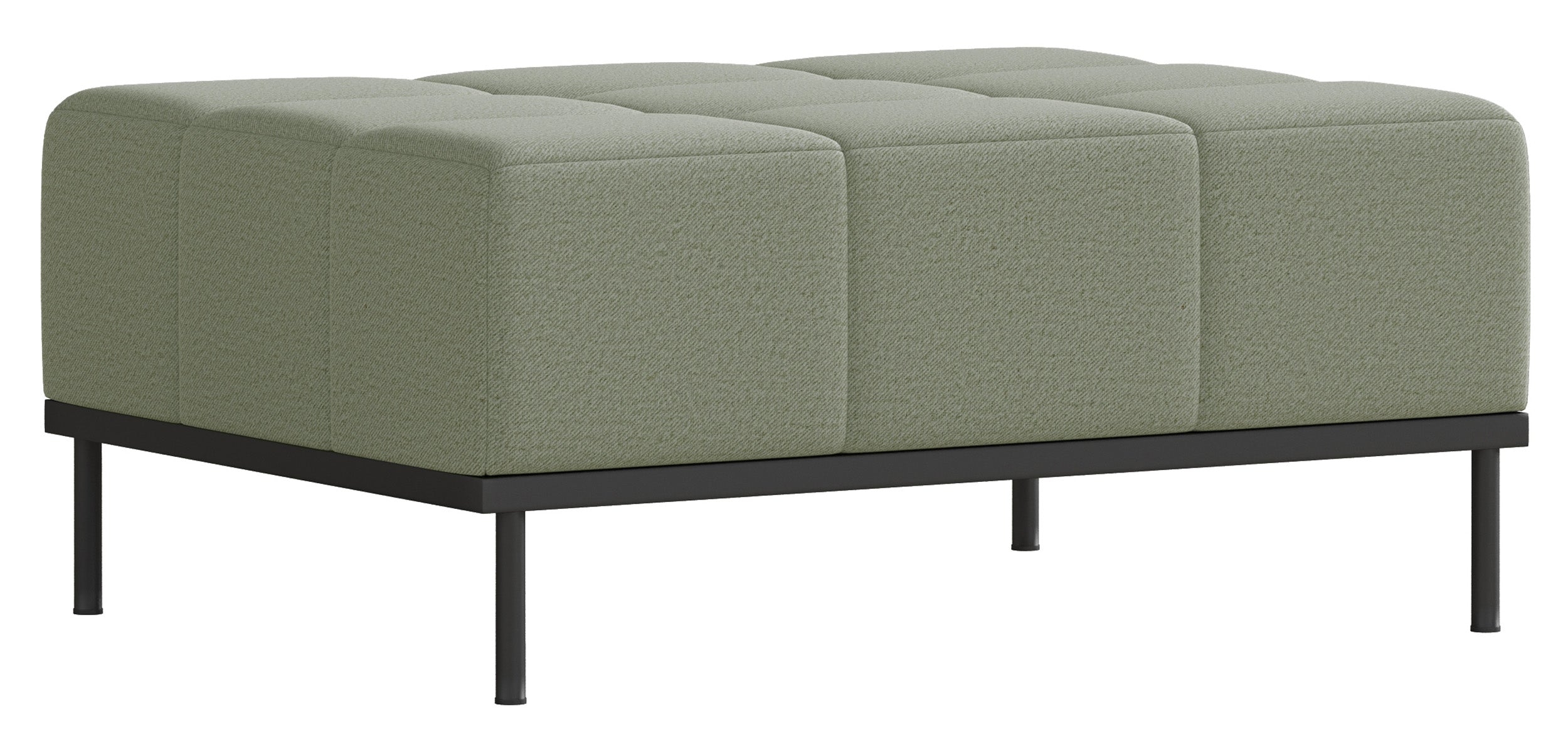 Dreisitziges ausklappbares Sofa Skilia mit Hocker, salbeigrüner, pflegeleichter Strickstoff