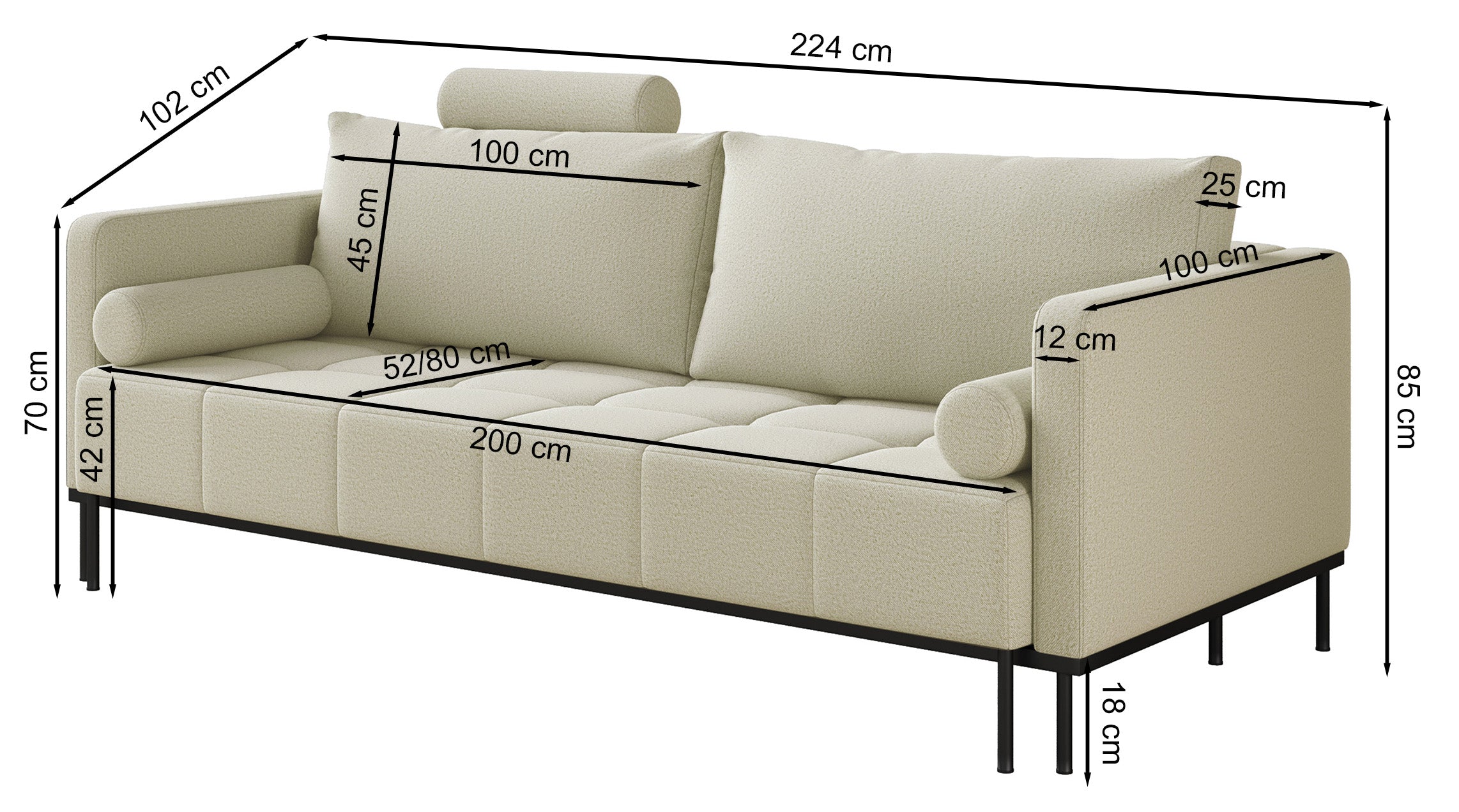 Dreisitziges ausklappbares Sofa Skilia in kupferfarbenem, hydrophobem Chenille-Stoff