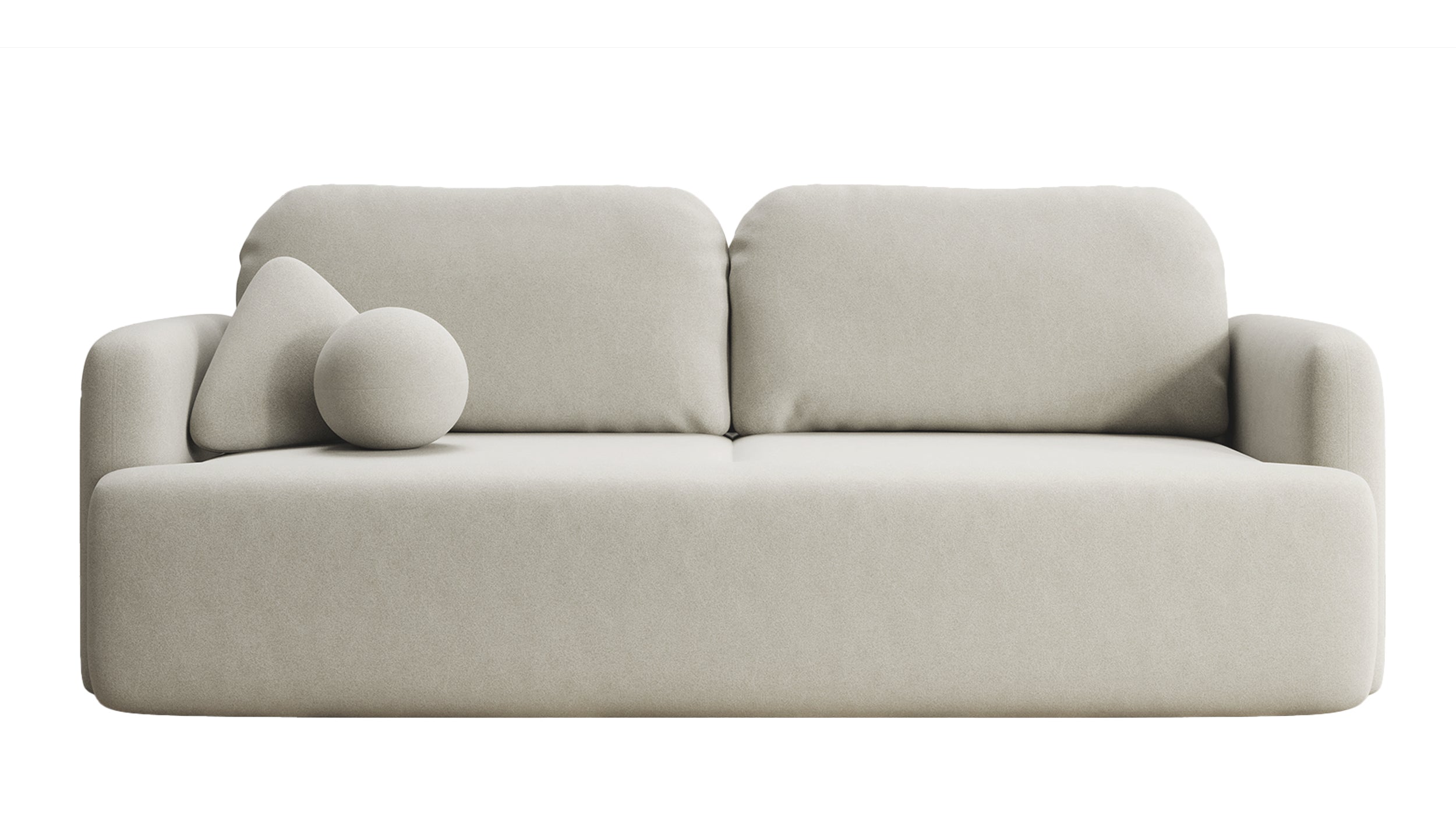 Dreisitziges ausklappbares Sofa Lambina mit Stauraum, hellbeiger, leicht zu reinigender Samtvelours
