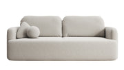 Dreisitziges ausklappbares Sofa Lambina mit Stauraum, cremefarbener Velours, leicht zu reinigen