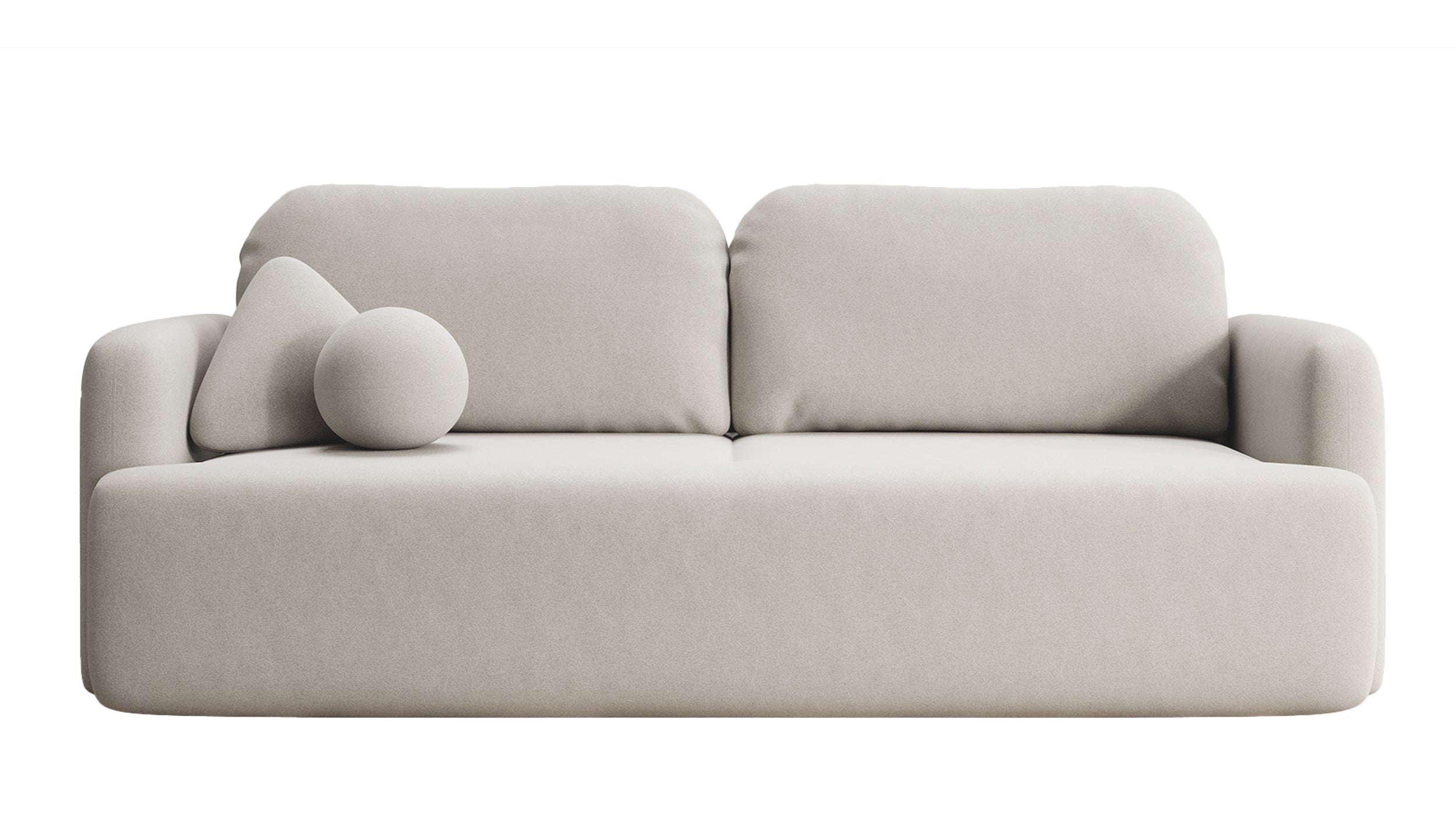 Dreisitziges ausklappbares Sofa Lambina mit Stauraum, cremefarbener Velours, leicht zu reinigen