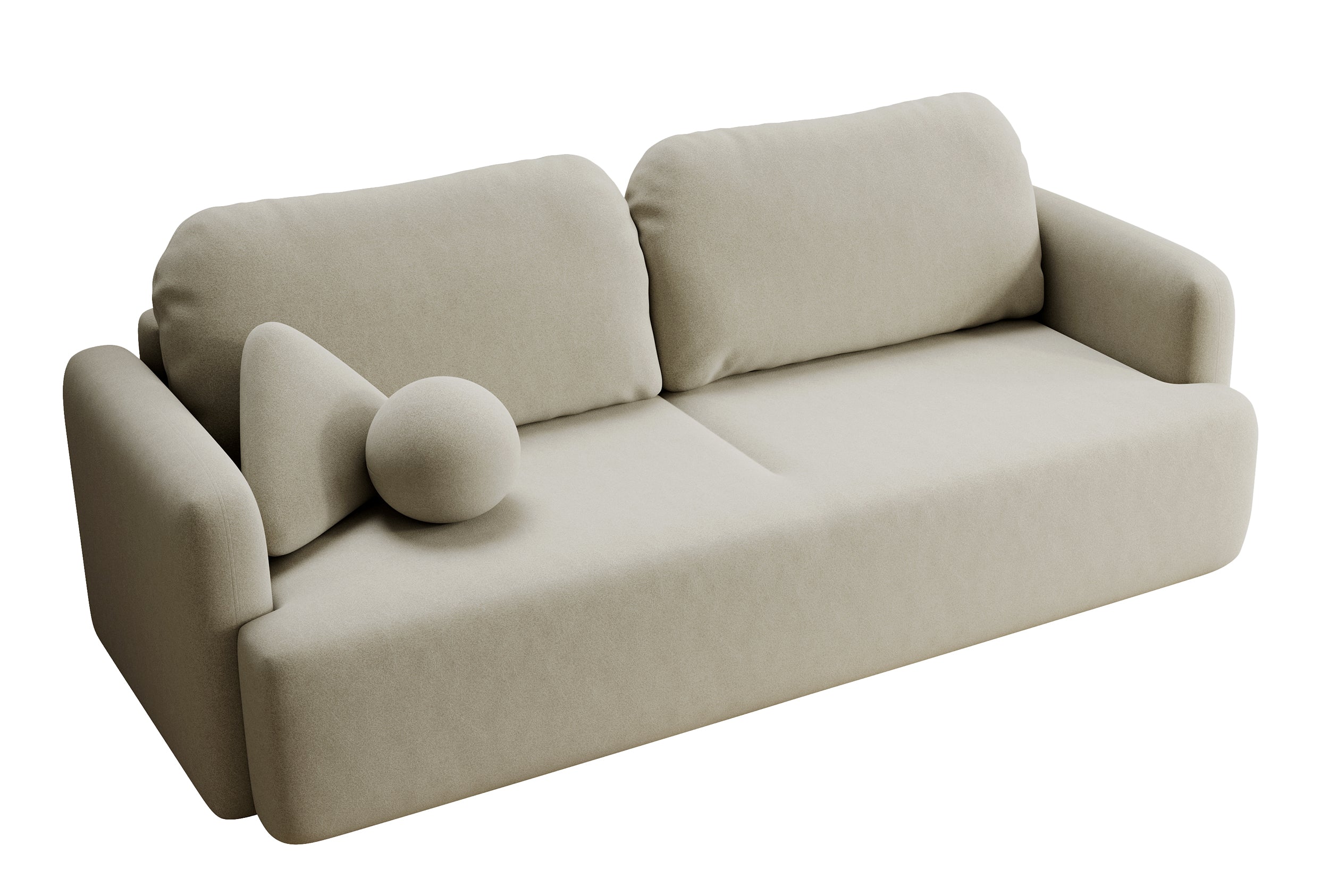 Dreisitziges ausklappbares Sofa Lambina mit Stauraum, beige, pflegeleichter Velours