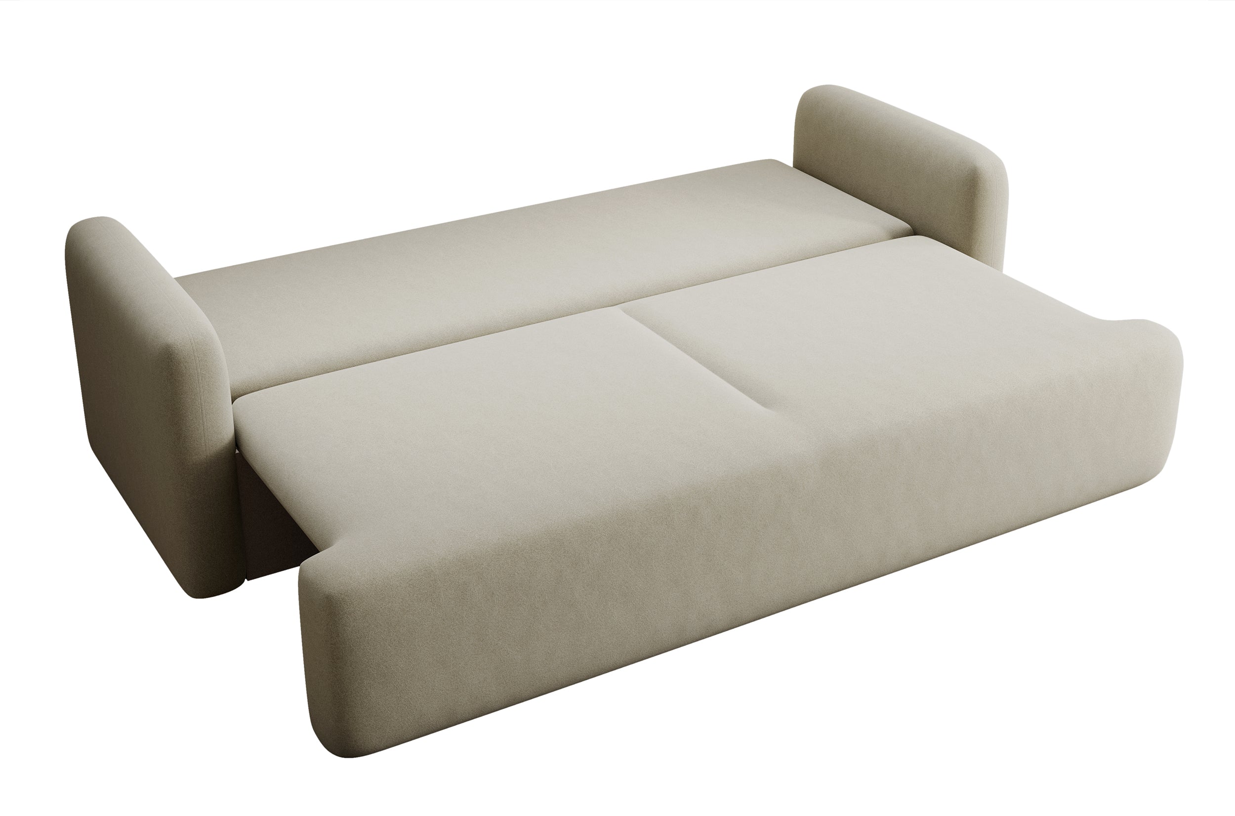 Dreisitziges ausklappbares Sofa Lambina mit Stauraum, beige, pflegeleichter Velours