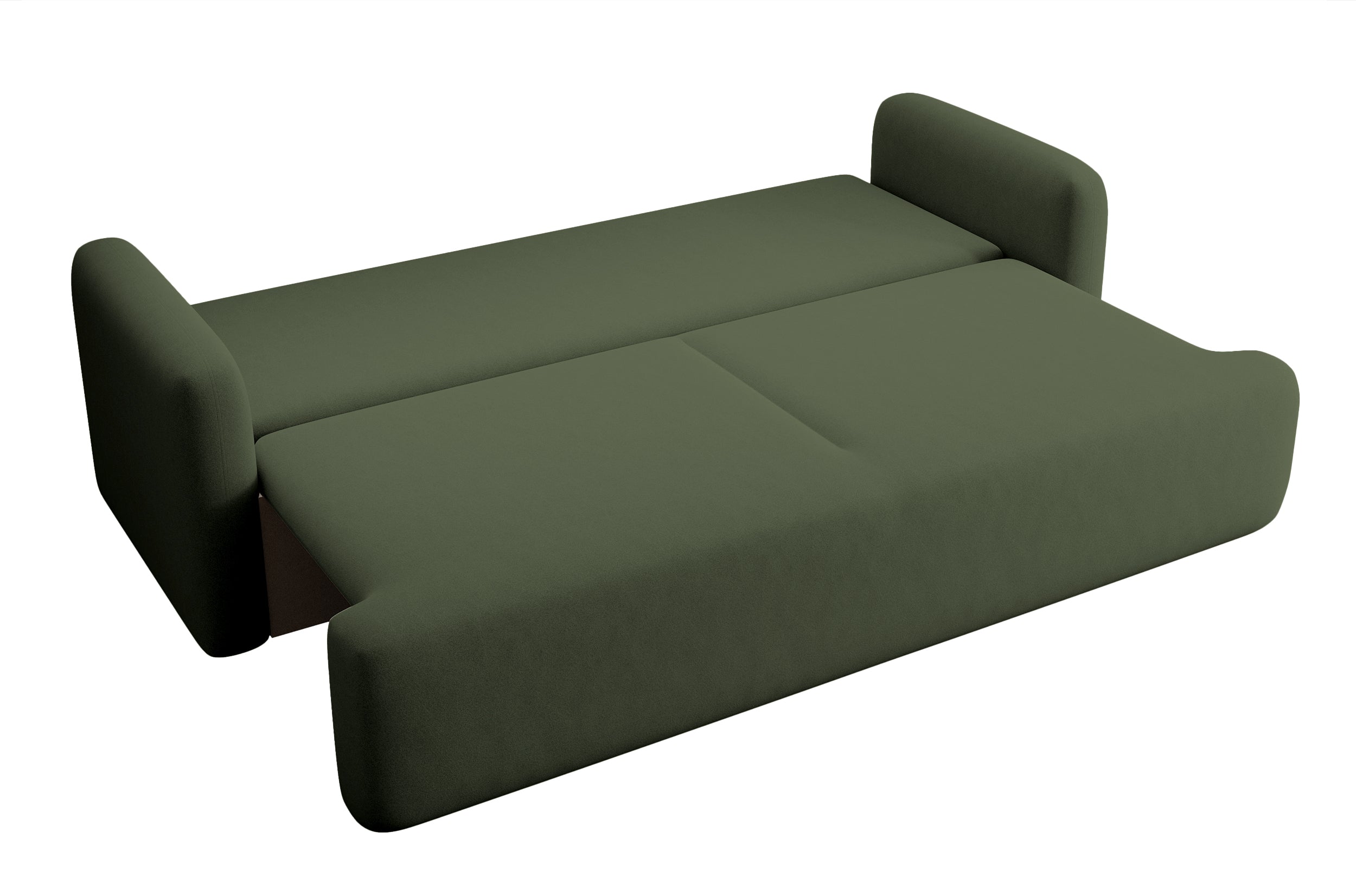 Drei-Sitzer-Schlafsofa Lambina mit Stauraum, olivgrüner Samt, pflegeleicht