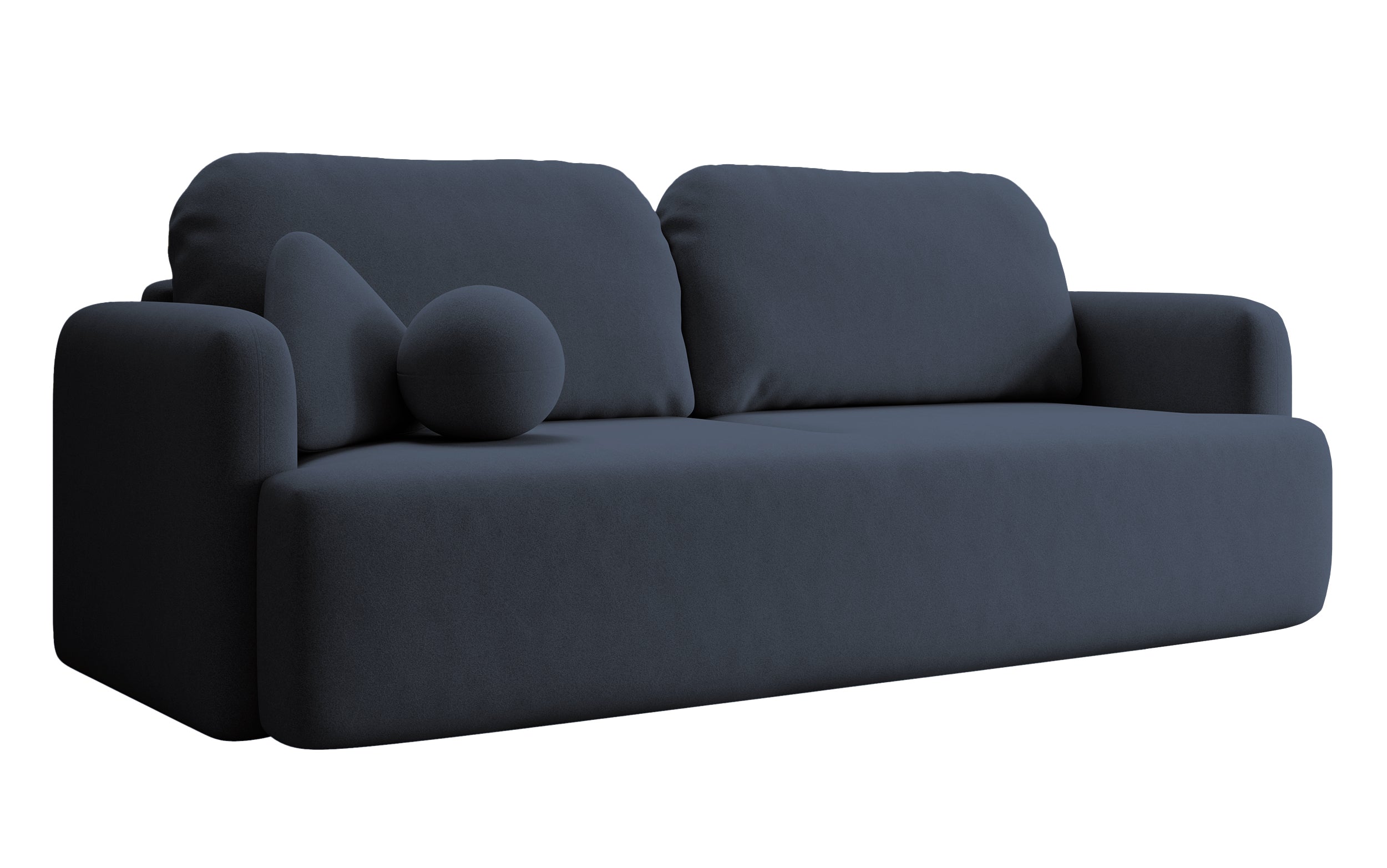 Dreisitziges, ausklappbares Sofa Lambina mit Stauraum, marineblauer, leicht zu reinigender Samtvelours