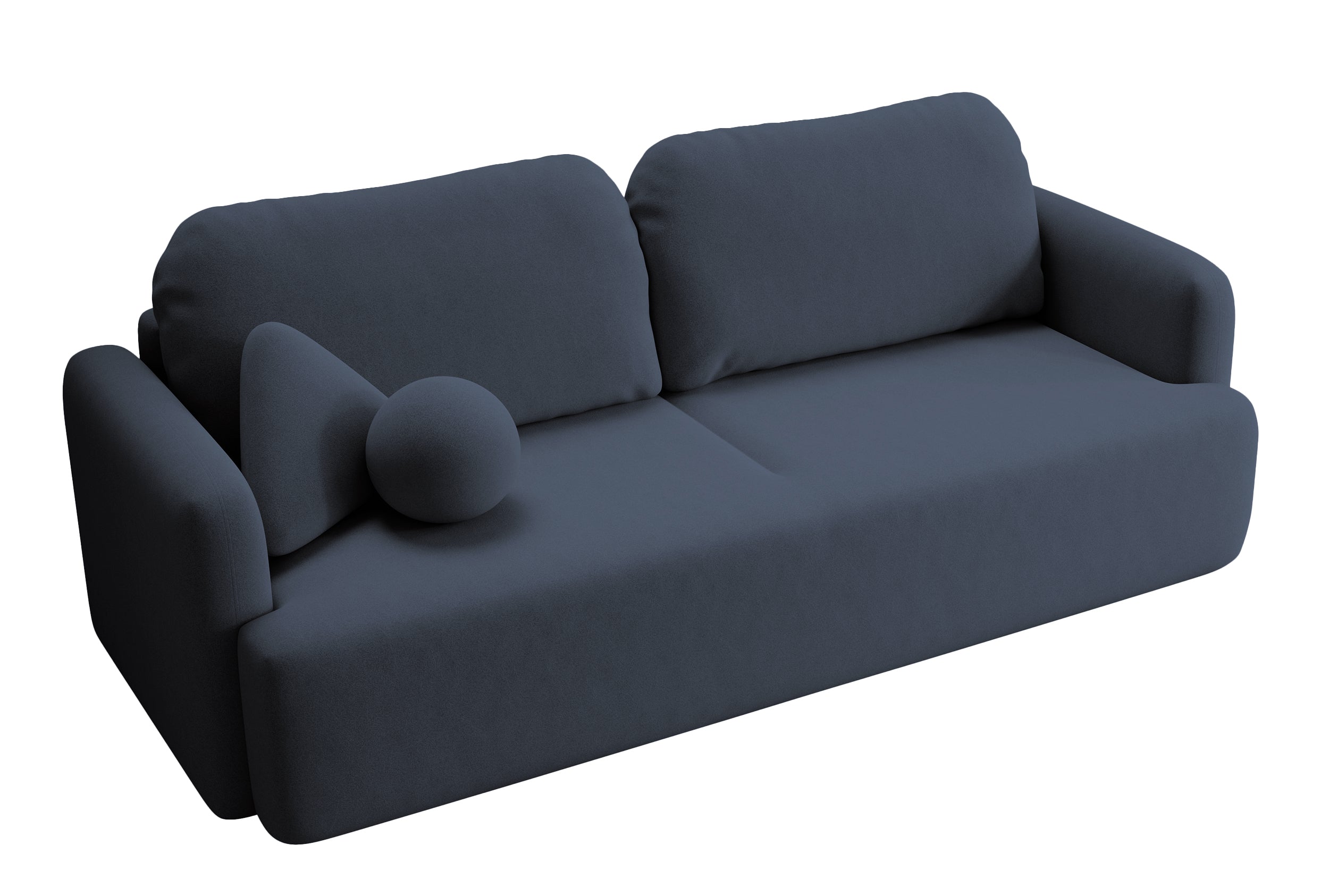 Dreisitziges, ausklappbares Sofa Lambina mit Stauraum, marineblauer, leicht zu reinigender Samtvelours