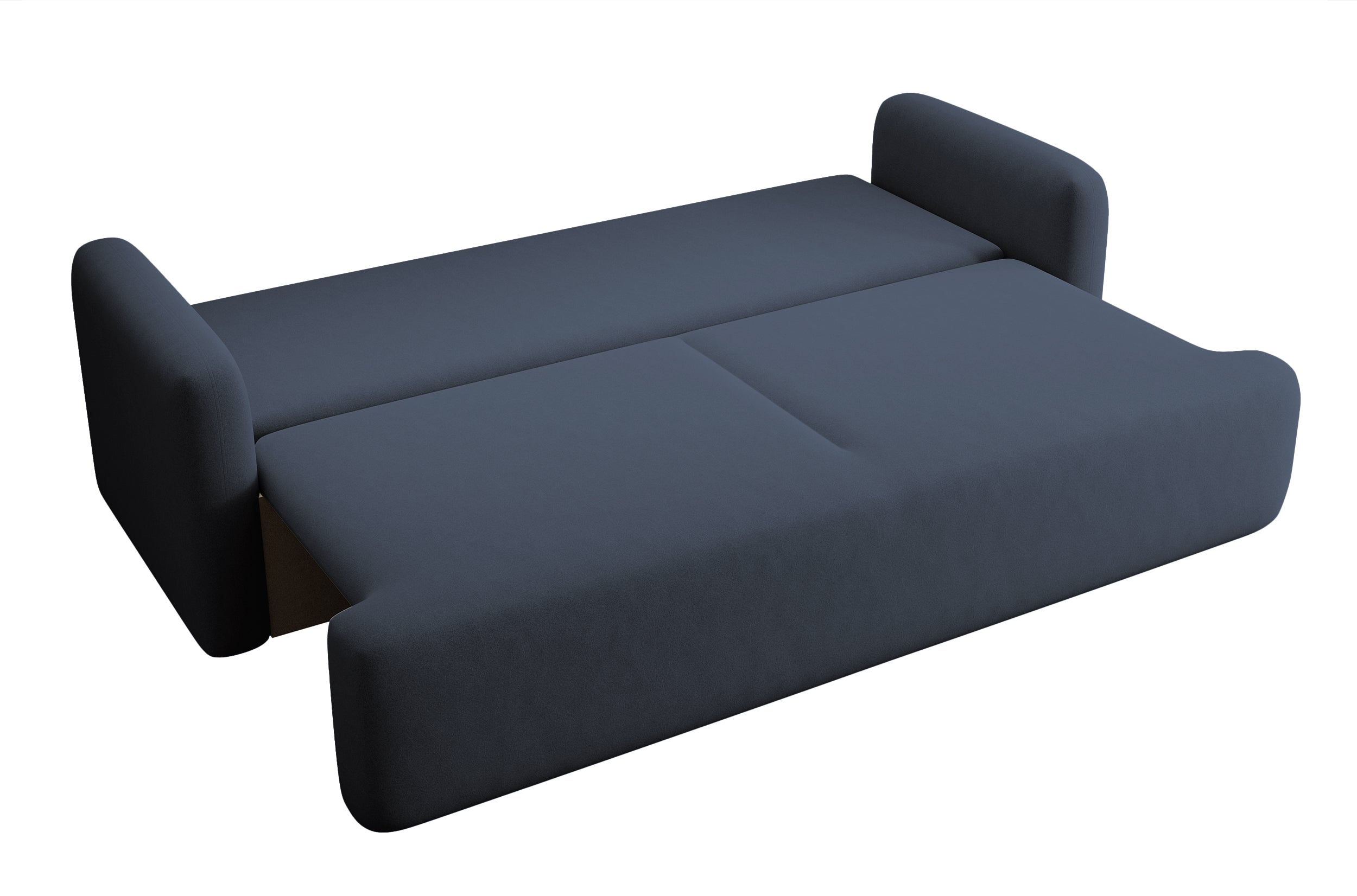 Dreisitziges, ausklappbares Sofa Lambina mit Stauraum, marineblauer, leicht zu reinigender Samtvelours