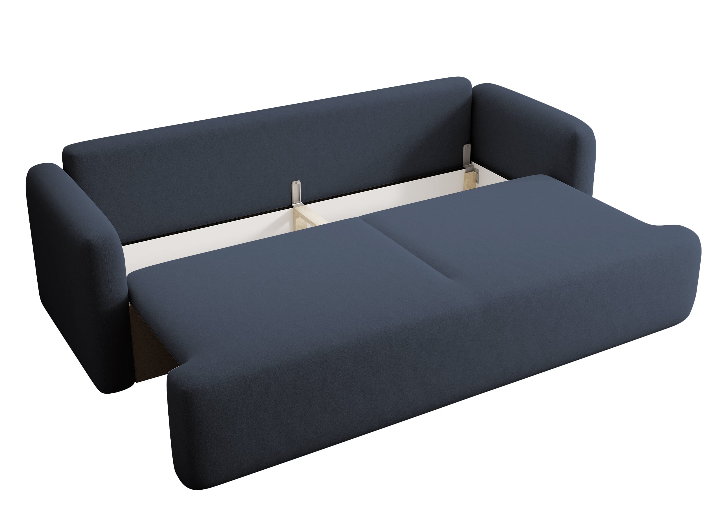 Dreisitziges, ausklappbares Sofa Lambina mit Stauraum, marineblauer, leicht zu reinigender Samtvelours
