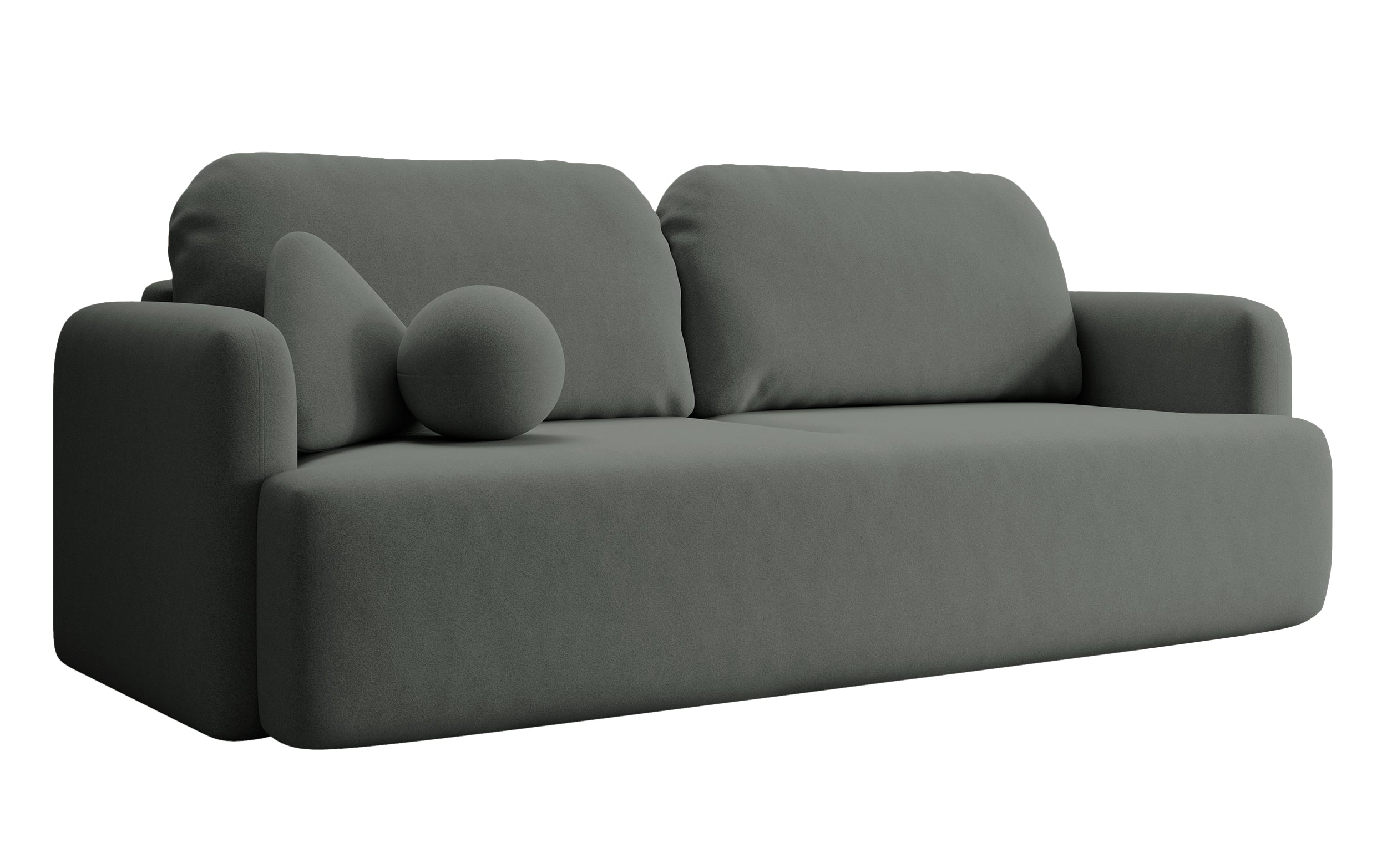 Dreisitziges ausklappbares Sofa Lambina mit Stauraum, dunkelgrauer, pflegeleichter Samtvelours