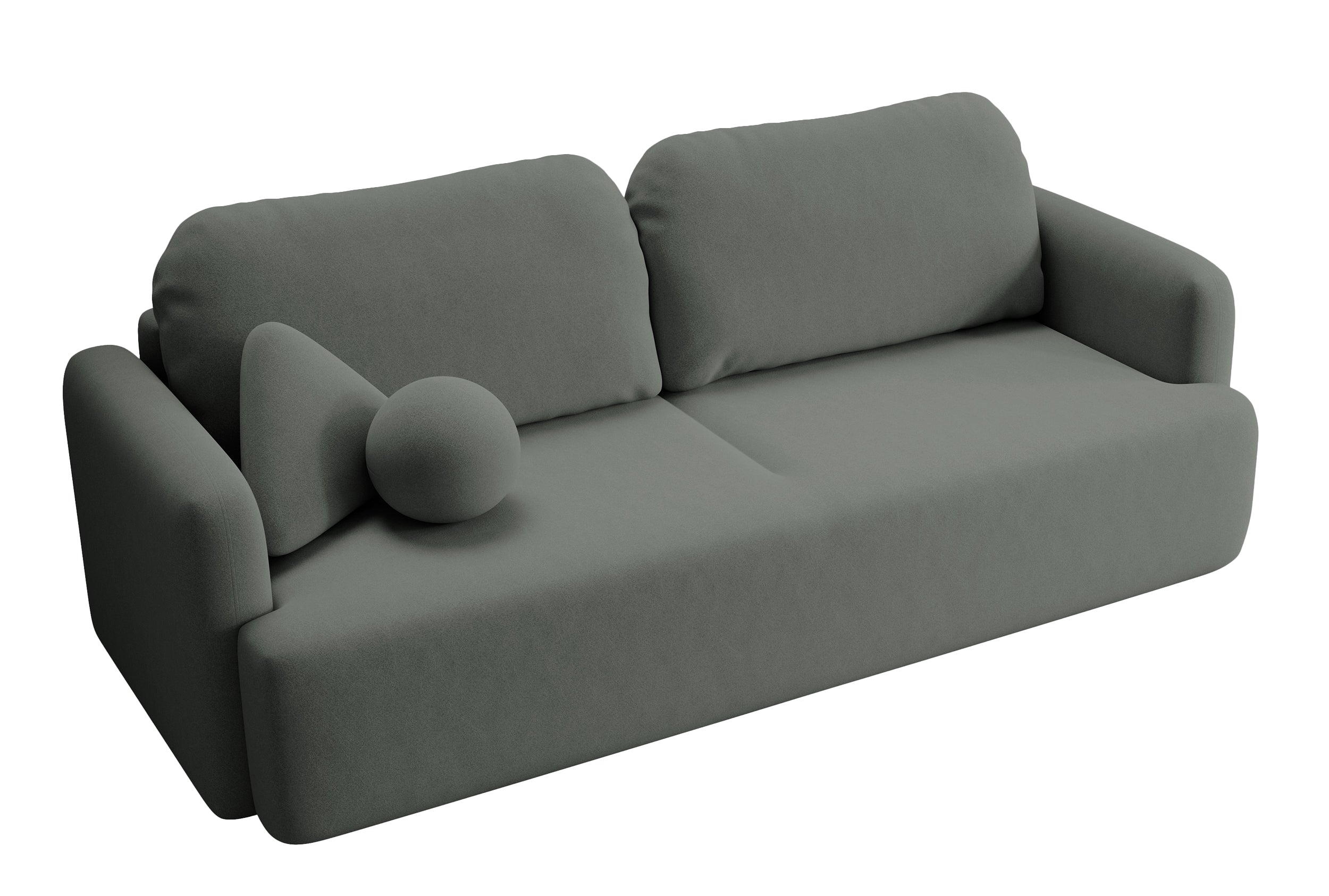 Dreisitziges ausklappbares Sofa Lambina mit Stauraum, dunkelgrauer, pflegeleichter Samtvelours