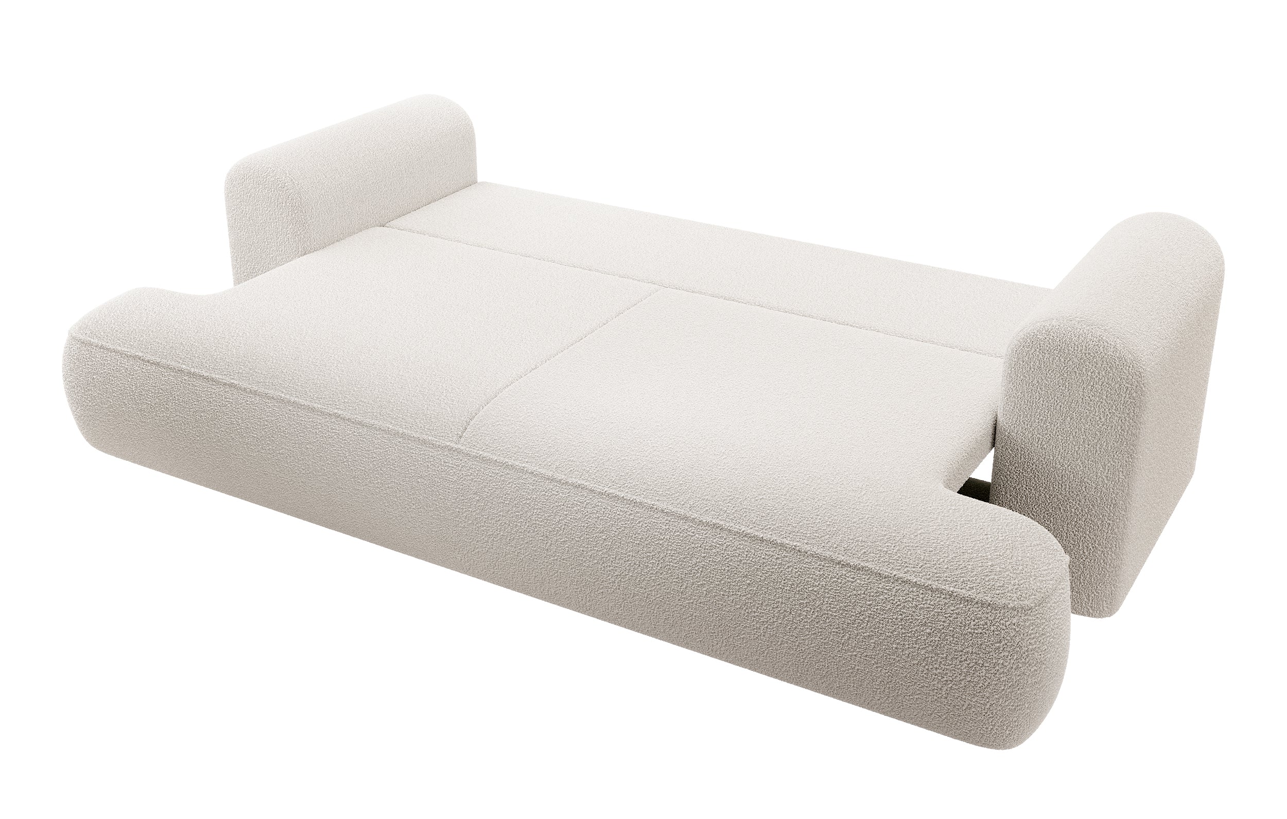 Drei-Sitzer-Schlafsofa Ovo mit Stauraum, cremefarbenes Bouclé
