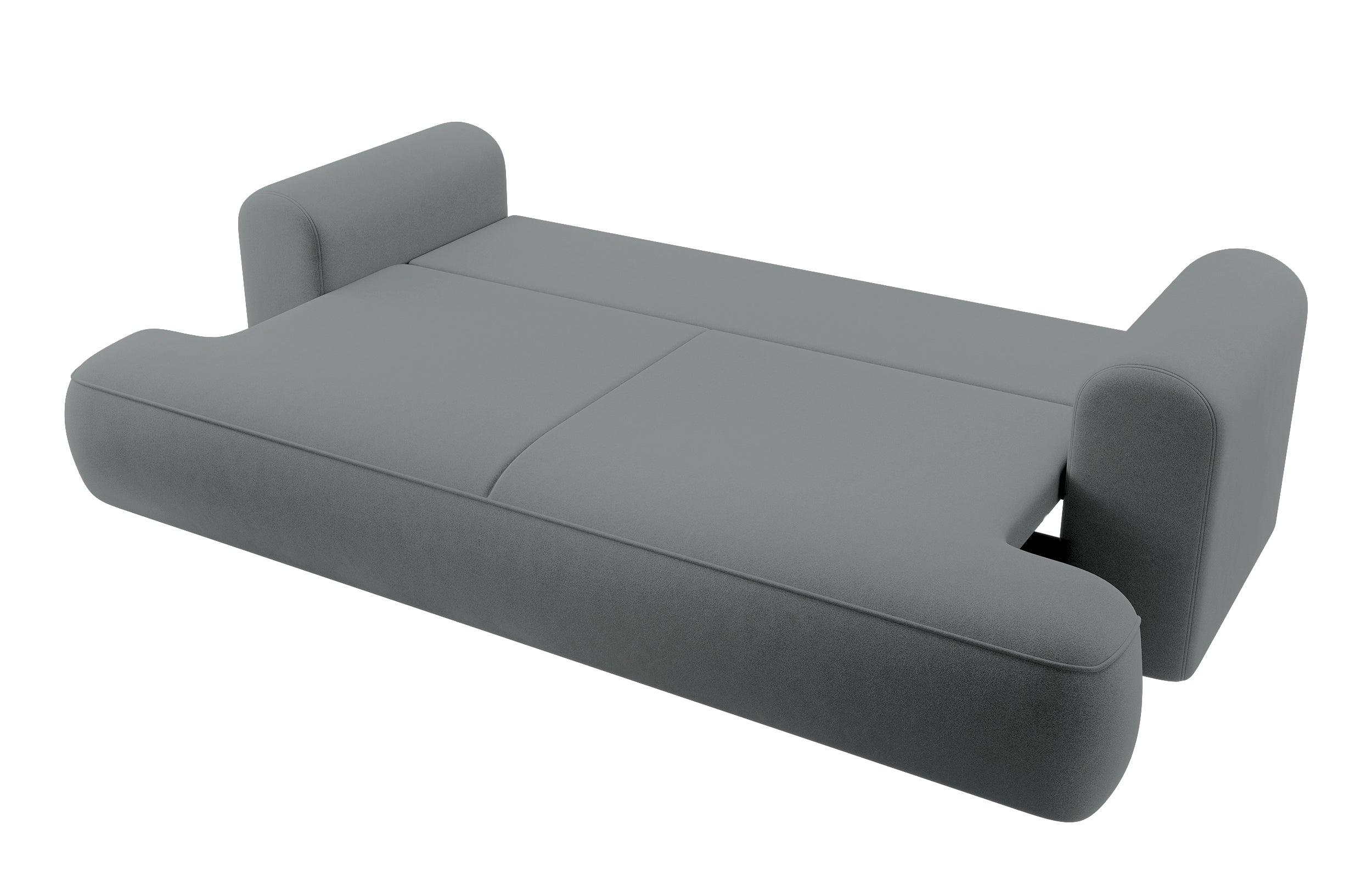 Drei-Sitzer-Schlafsofa Ovo mit Stauraum, dunkelgrauer Samt aus pflegeleichtem Stoff