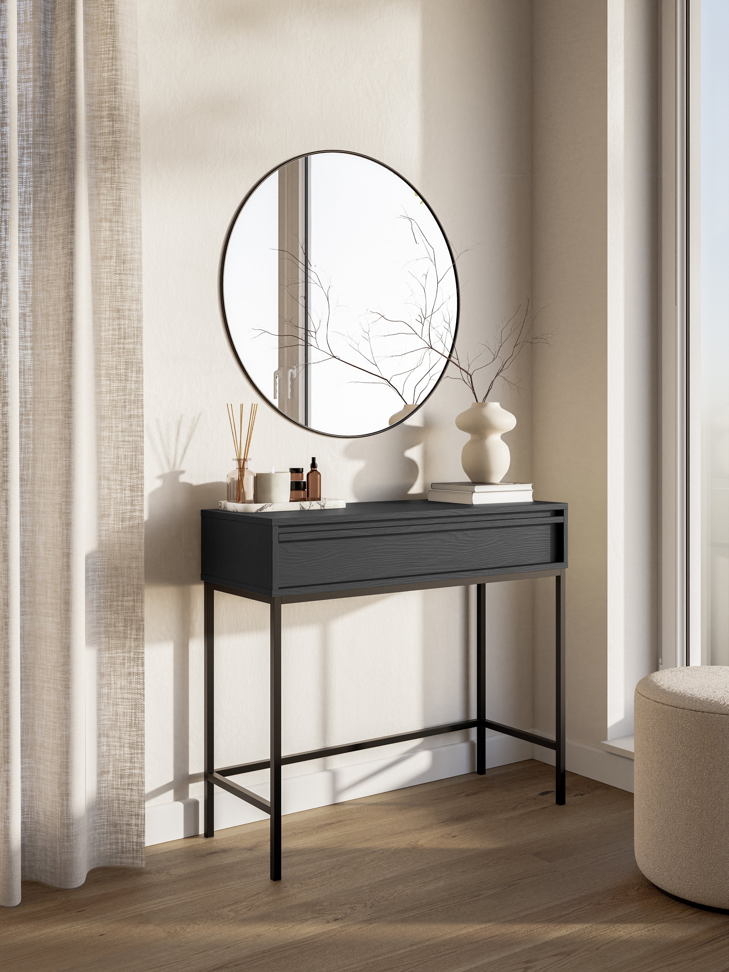 Evo-Konsole mit Schublade und Gestell 90 cm Schwarz