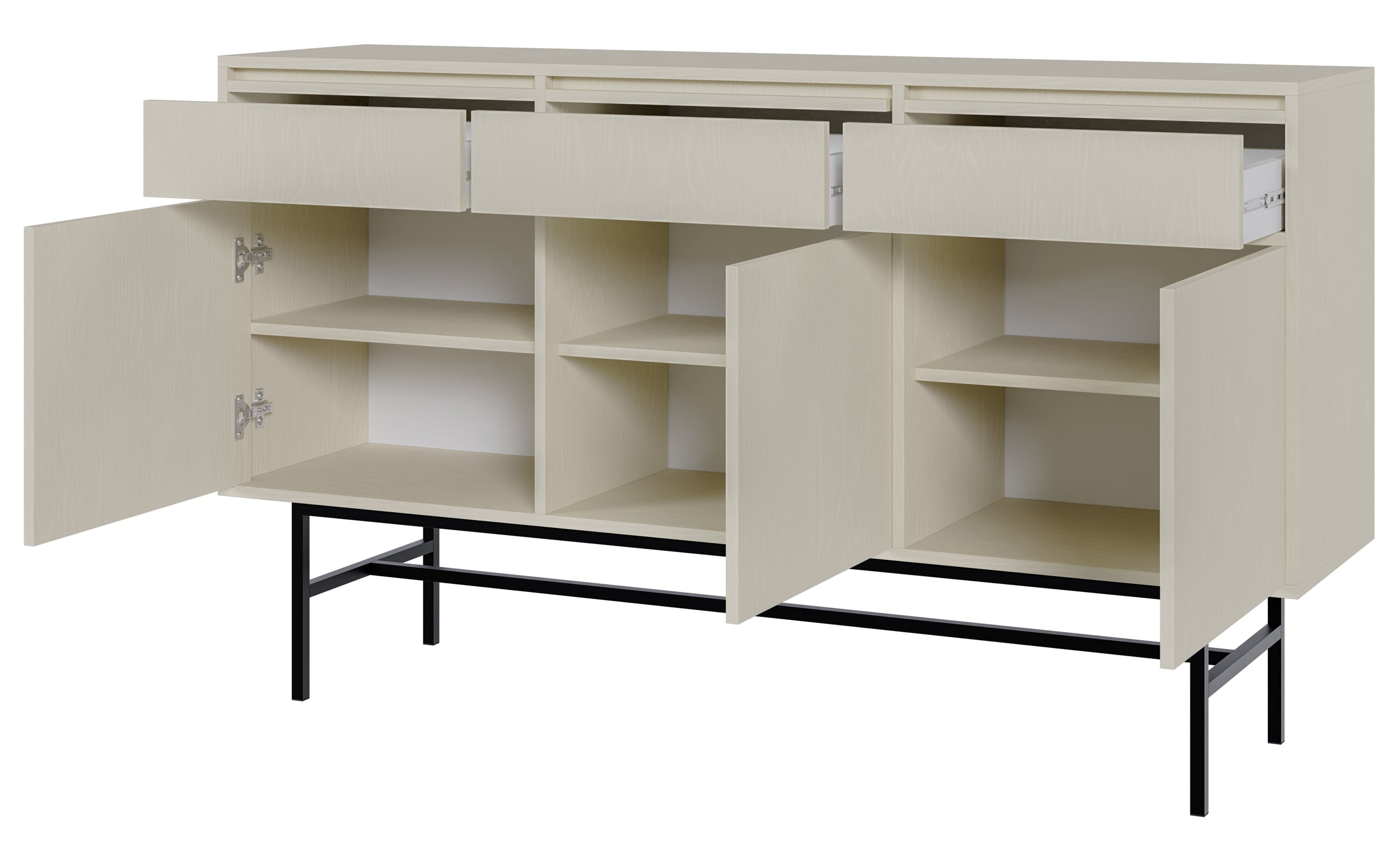 Drehtür-Kommode Evo mit Schubladen und Gestell 154 cm Sandbeige