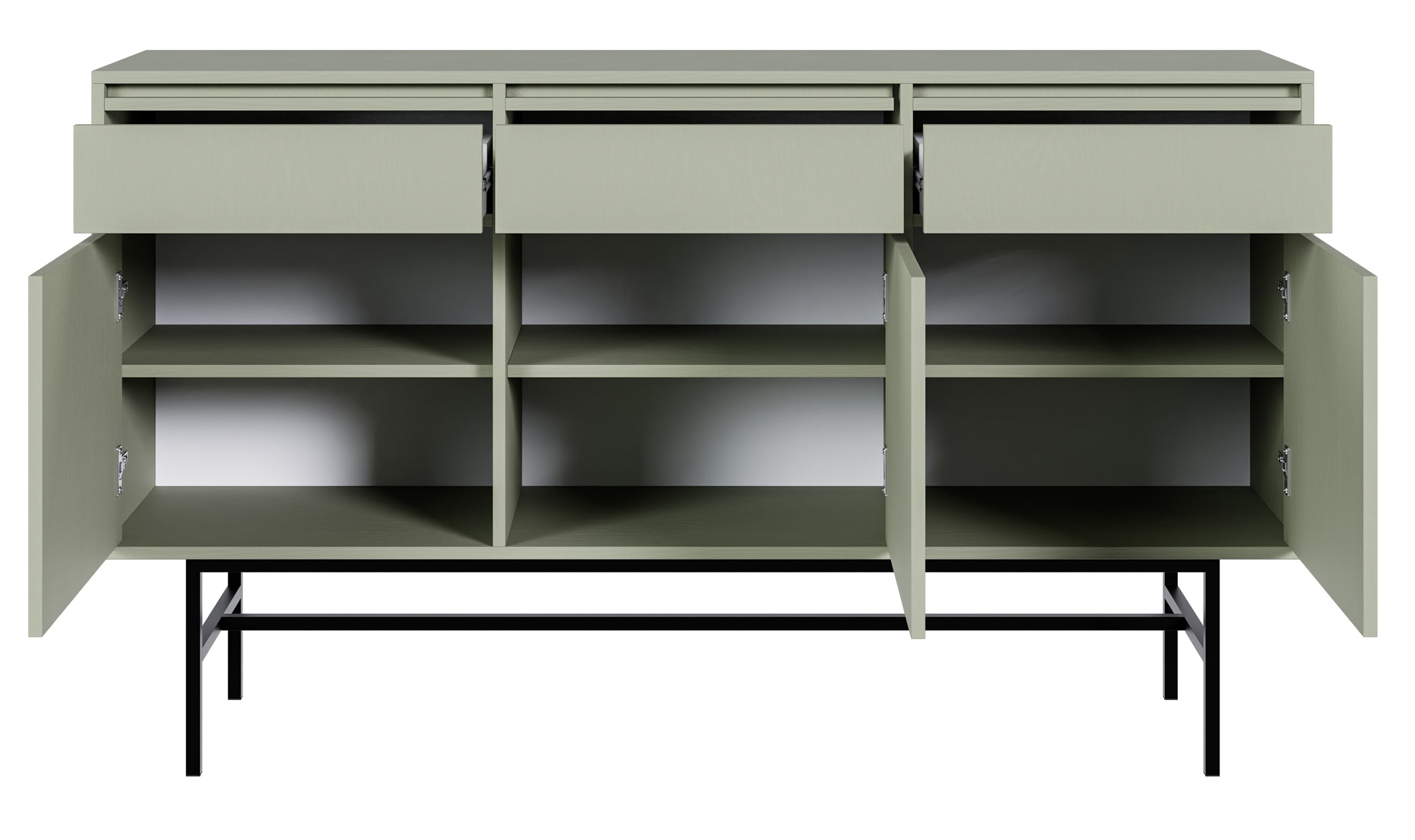 Drehtür-Kommode Evo mit Schubladen und Gestell 154 cm Salbeigrün