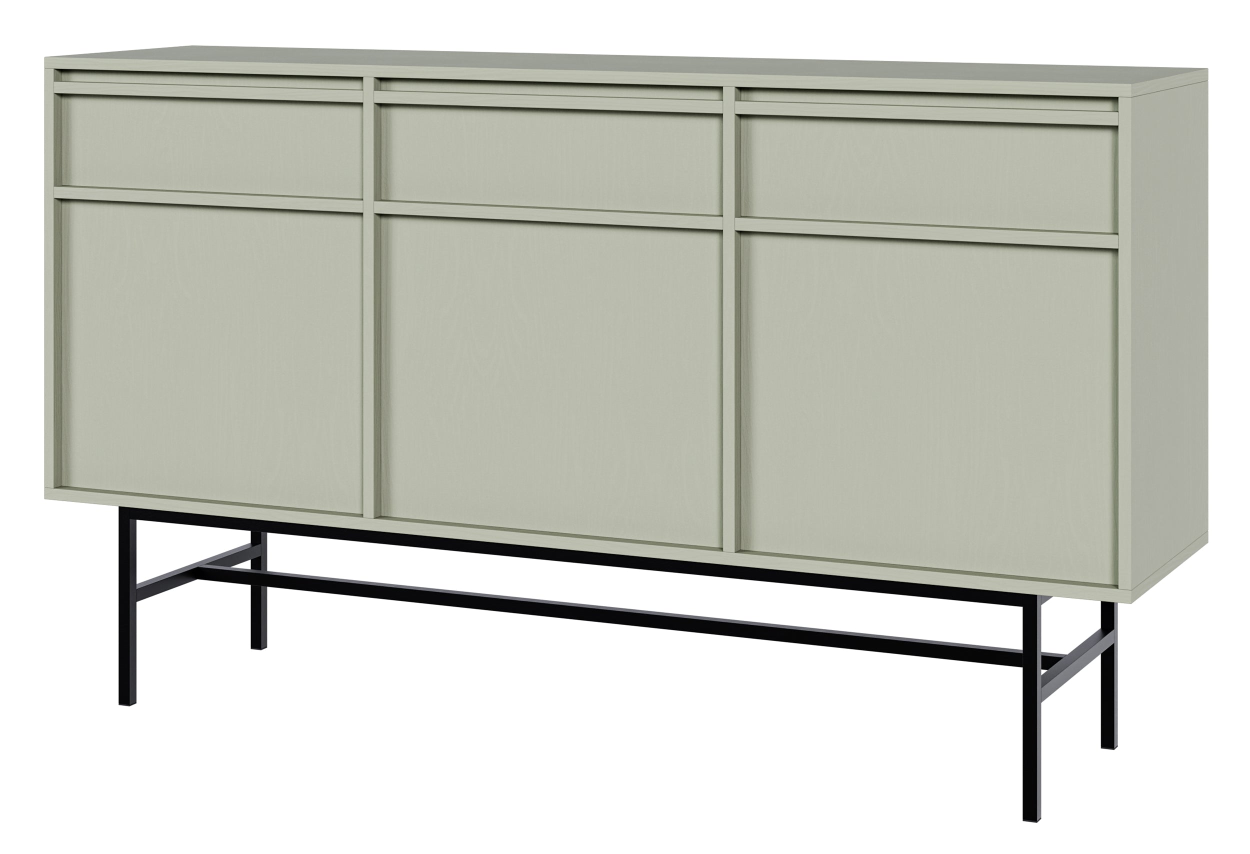 Drehtür-Kommode Evo mit Schubladen und Gestell 154 cm Salbeigrün