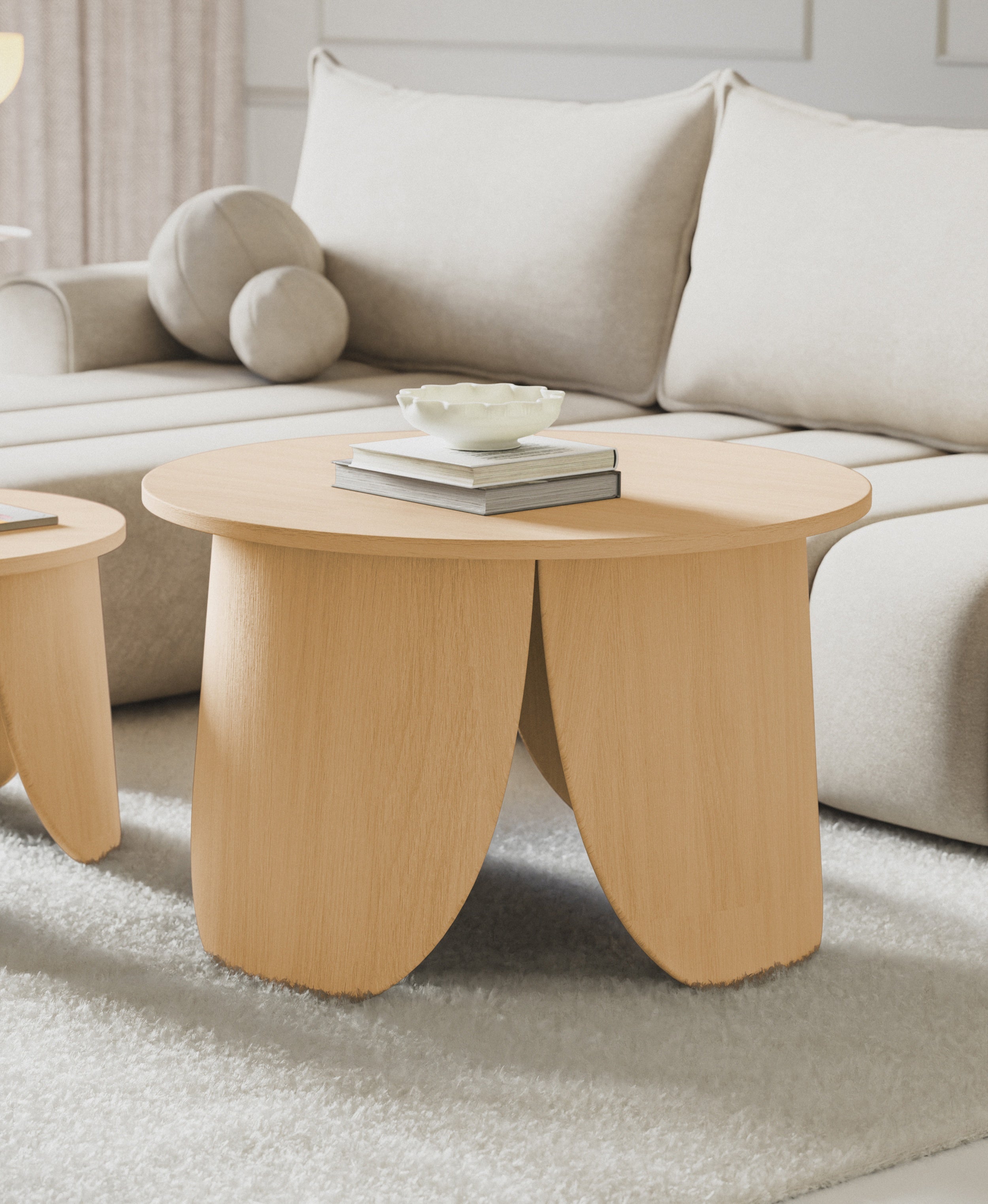 Runder Couchtisch Vivially, Durchmesser 80 cm, natürliche Eiche