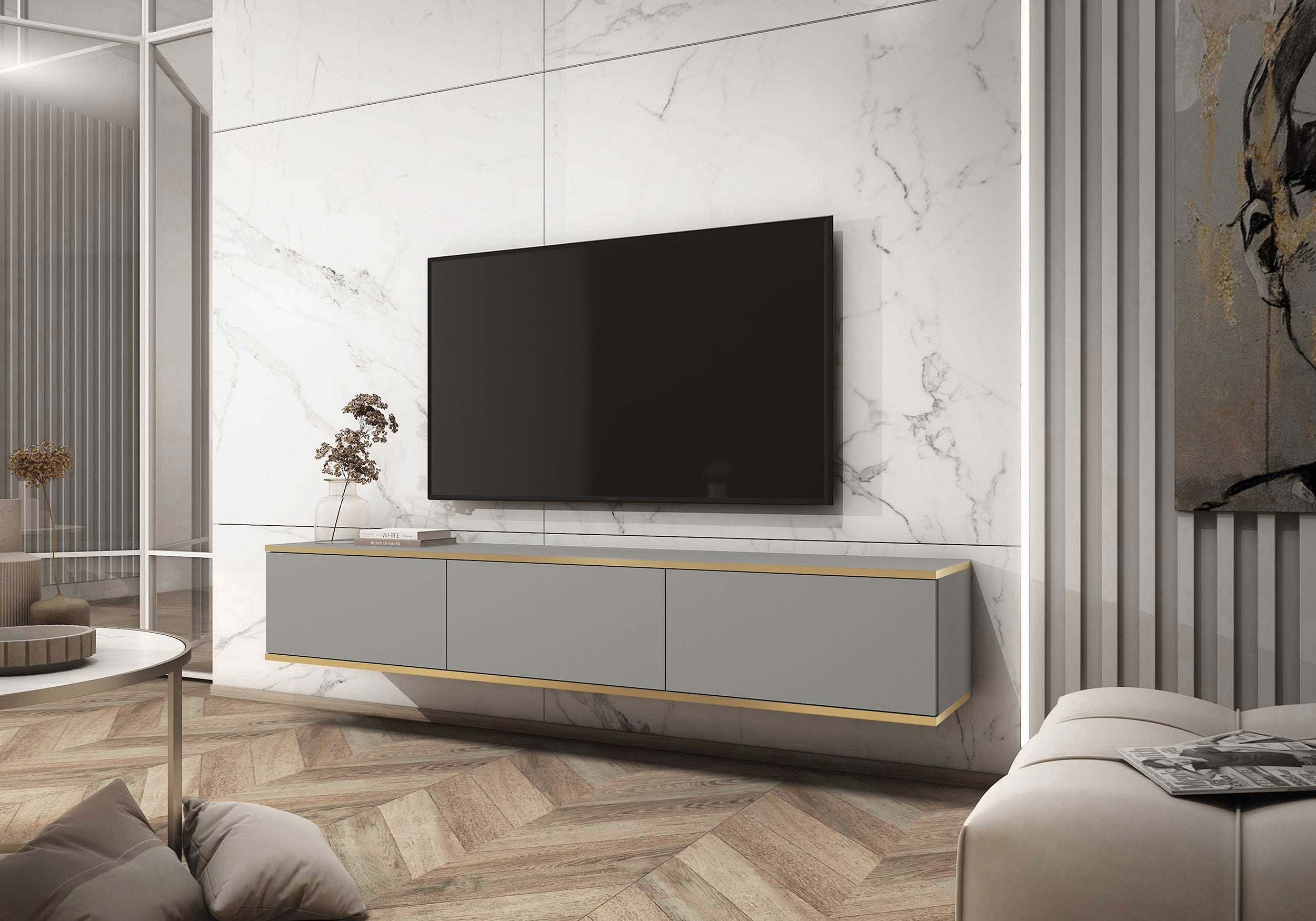 TV-Schrank Mucalma 175 cm grau mit goldenen Einsätzen