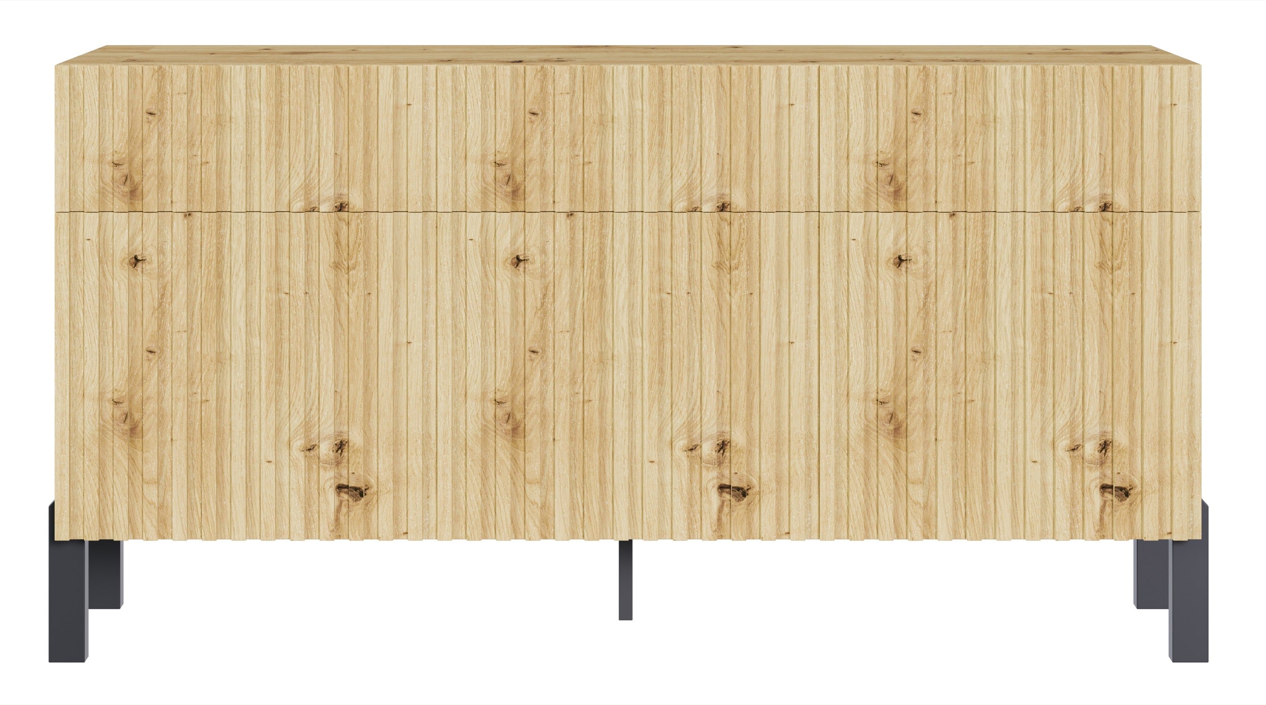 Drehtür-Kommode Telire 154 cm mit drei Schubladen und lamellenförmiger Front in Artisan-Eiche