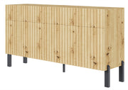 Drehtür-Kommode Telire 154 cm mit drei Schubladen und lamellenförmiger Front in Artisan-Eiche