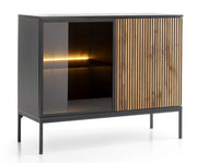 Kommode Tosena mit zwei Türen und LED-Beleuchtung, 104 cm, Schwarz/Wotan Eiche