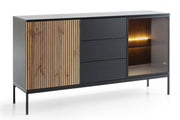 Tosena Kommode mit zwei Türen, Schubladen und LED-Beleuchtung, 154 cm, Schwarz/Wotan-Eiche