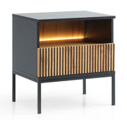 Nachttisch Tosena mit Schublade und LED-Beleuchtung 54 cm Schwarz/Wotan-Eiche