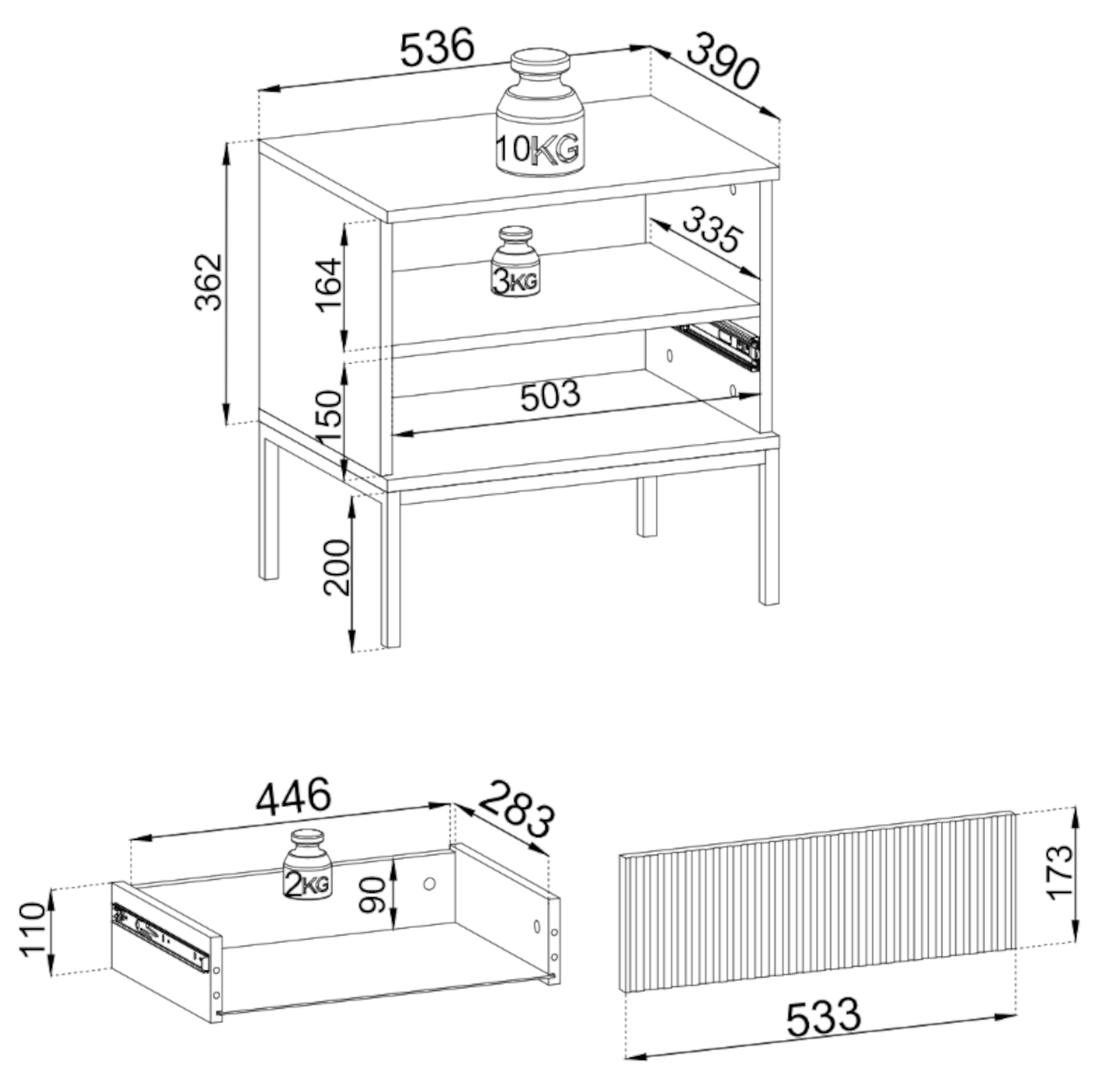 Nachttisch Tosena mit Schublade und LED-Beleuchtung 54 cm Kaschmir