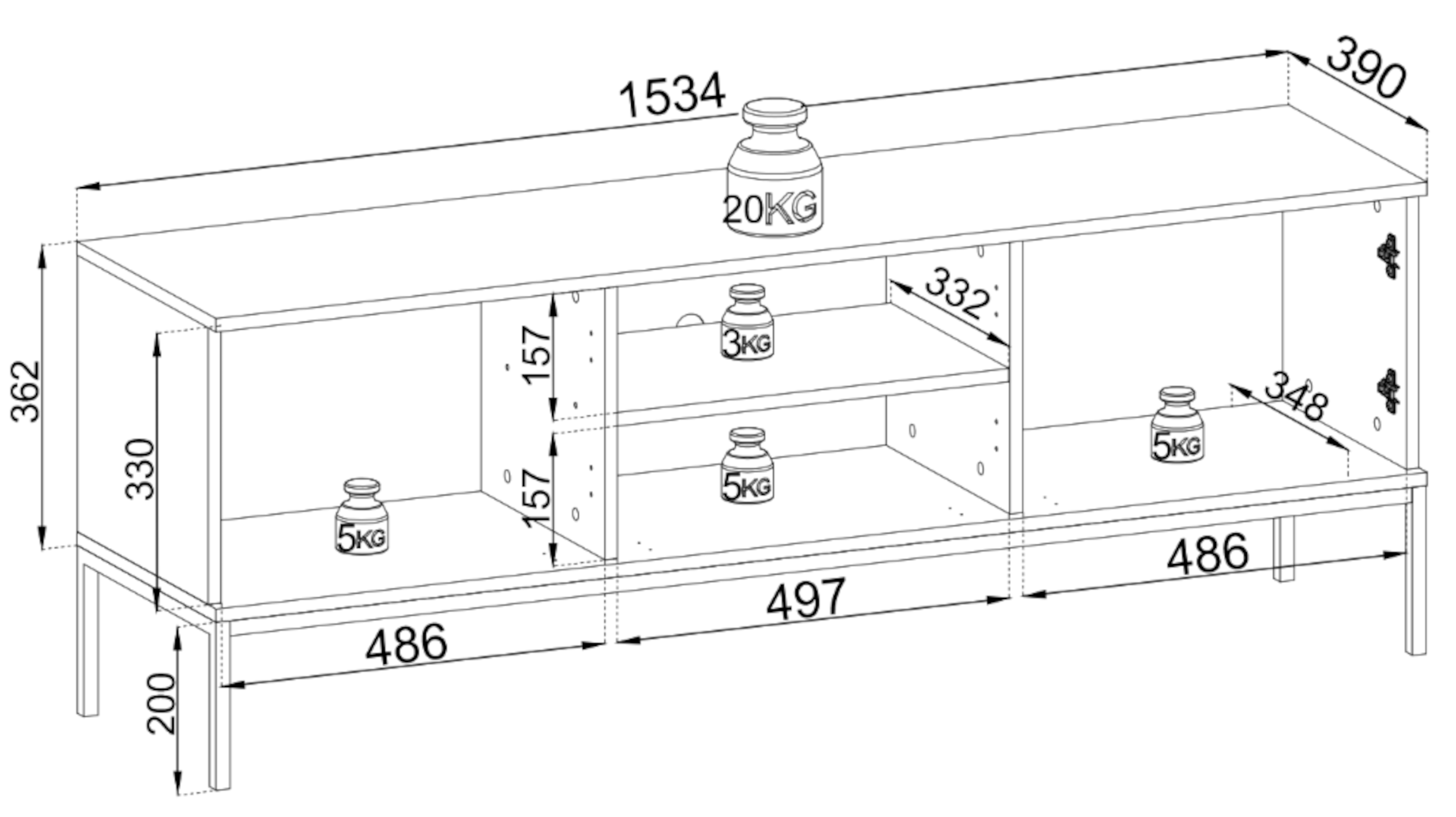 Drehtür-TV-Schrank Tosena mit LED-Beleuchtung, 154 cm, Kaschmir