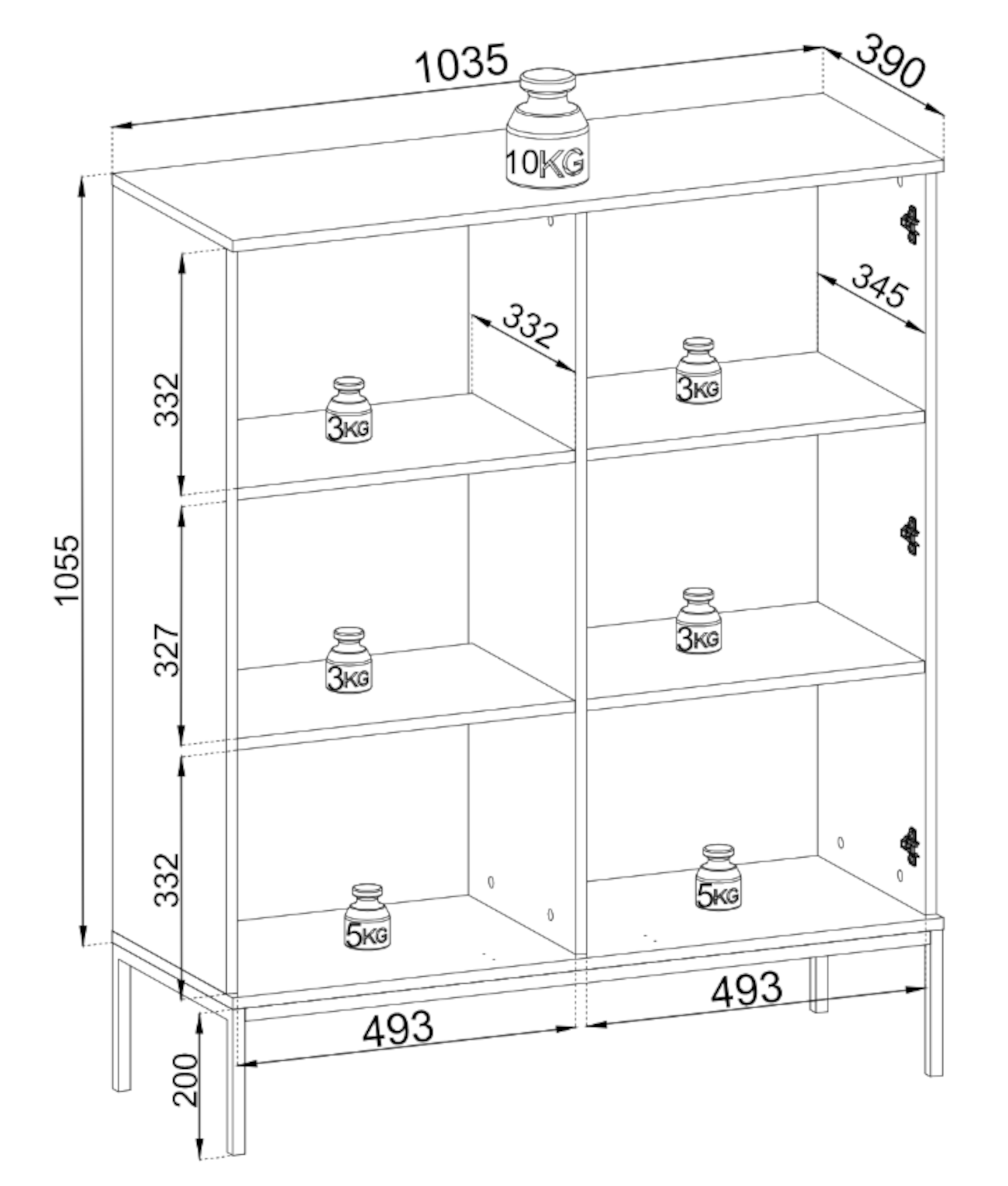 Tosena Vitrine mit zwei Türen und LED-Beleuchtung, 104 cm, Schwarz/Wotan-Eiche