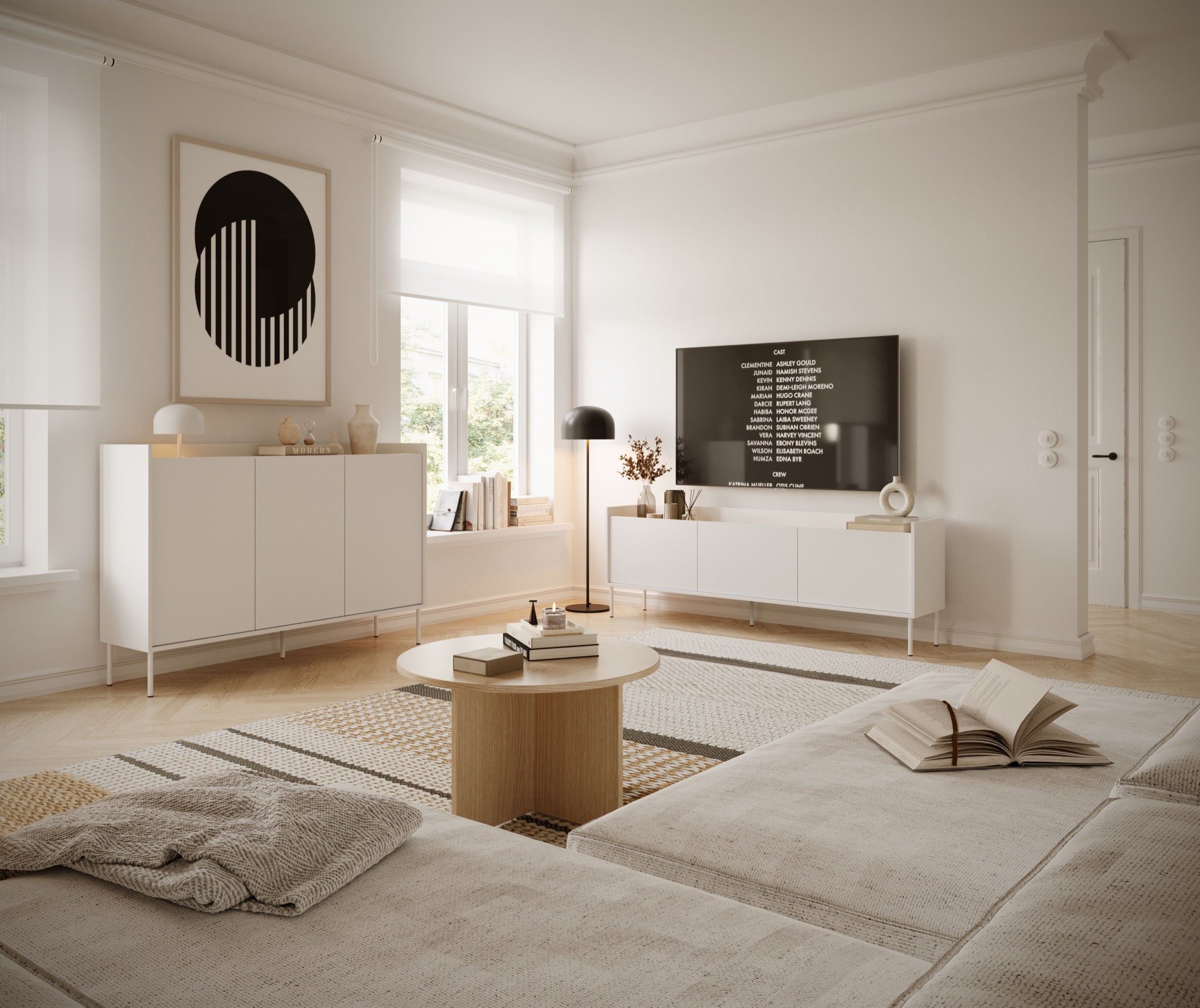 Drehtür-Kommode Tovi 140 cm weiß/Lindberg-Eiche