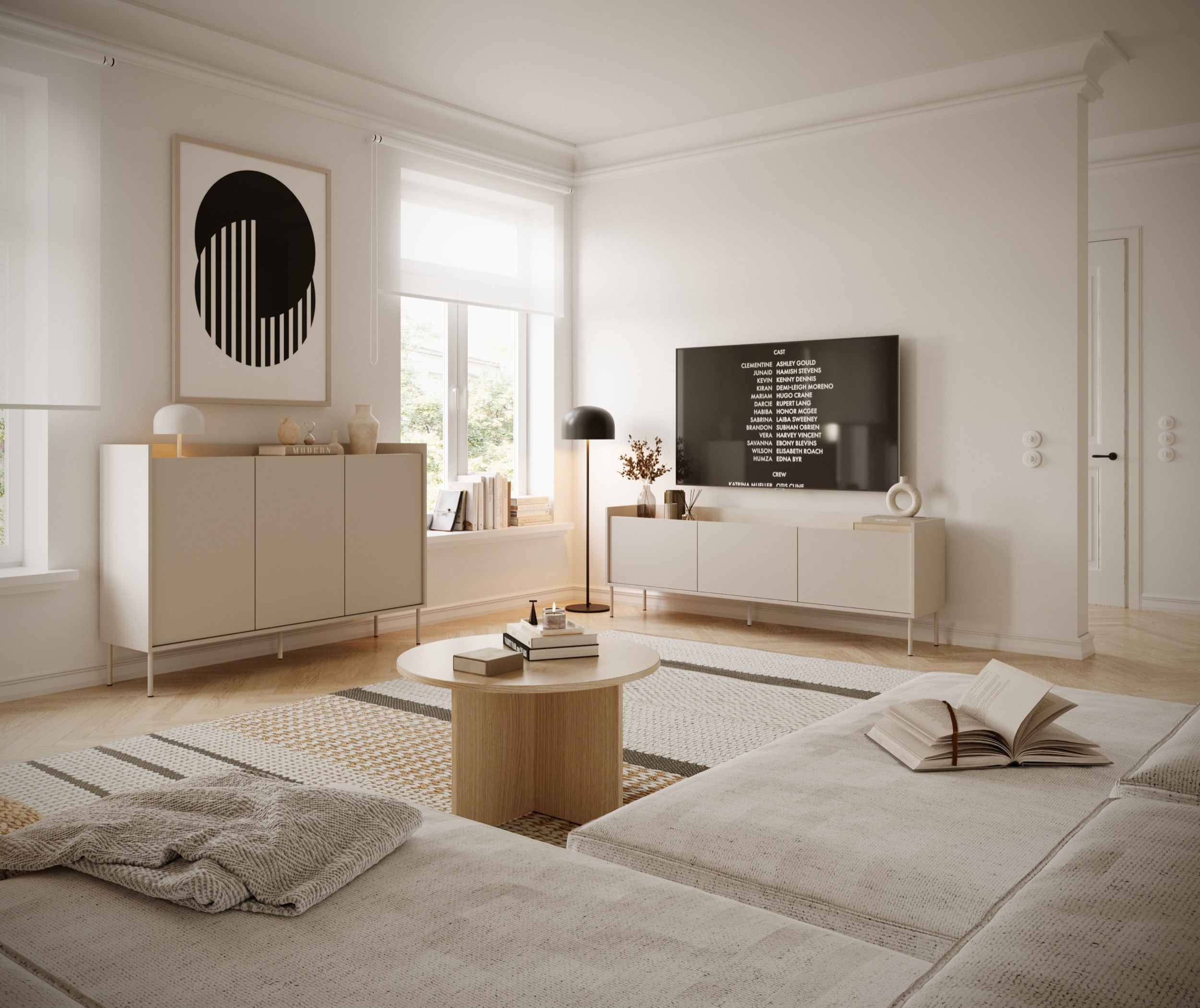 Drehtür-Kommode Tovi 140 cm Kaschmir/Lindberg-Eiche