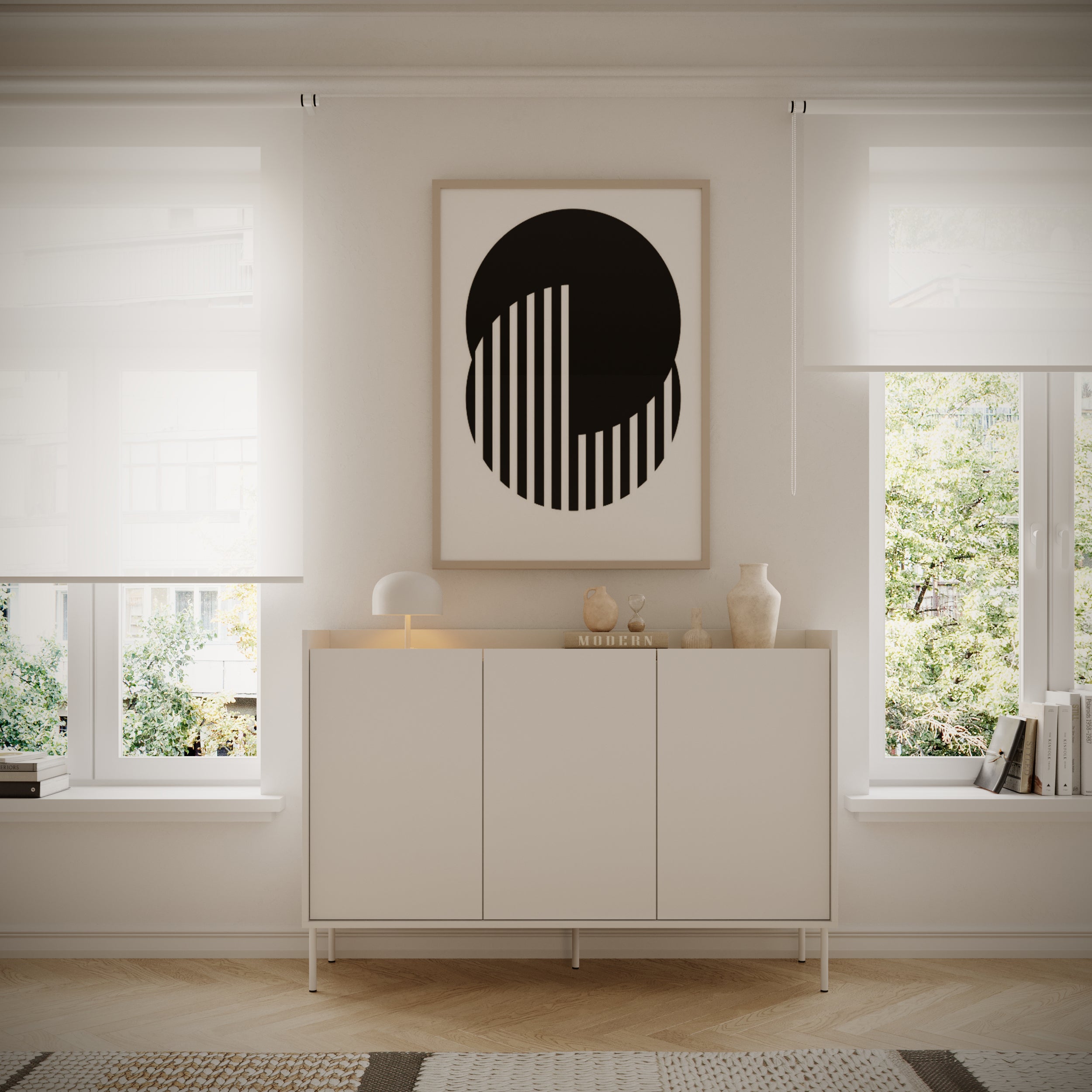 Drehtür-Kommode Tovi 140 cm weiß/Lindberg-Eiche