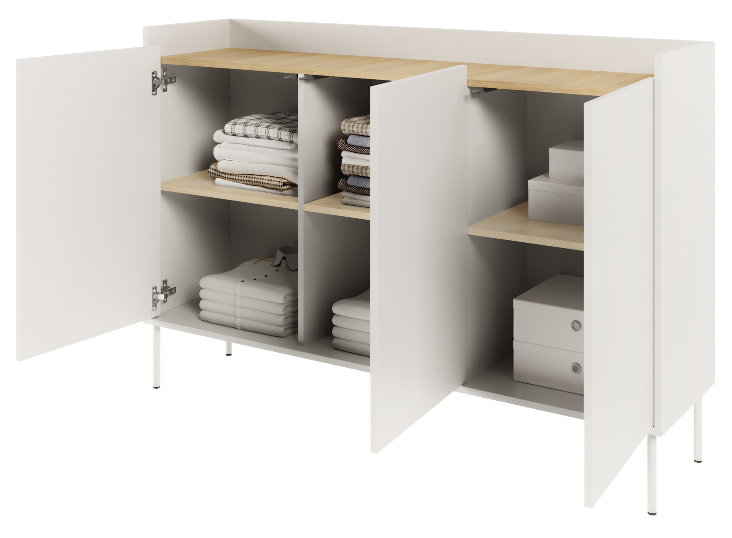 Drehtür-Kommode Tovi 140 cm weiß/Lindberg-Eiche