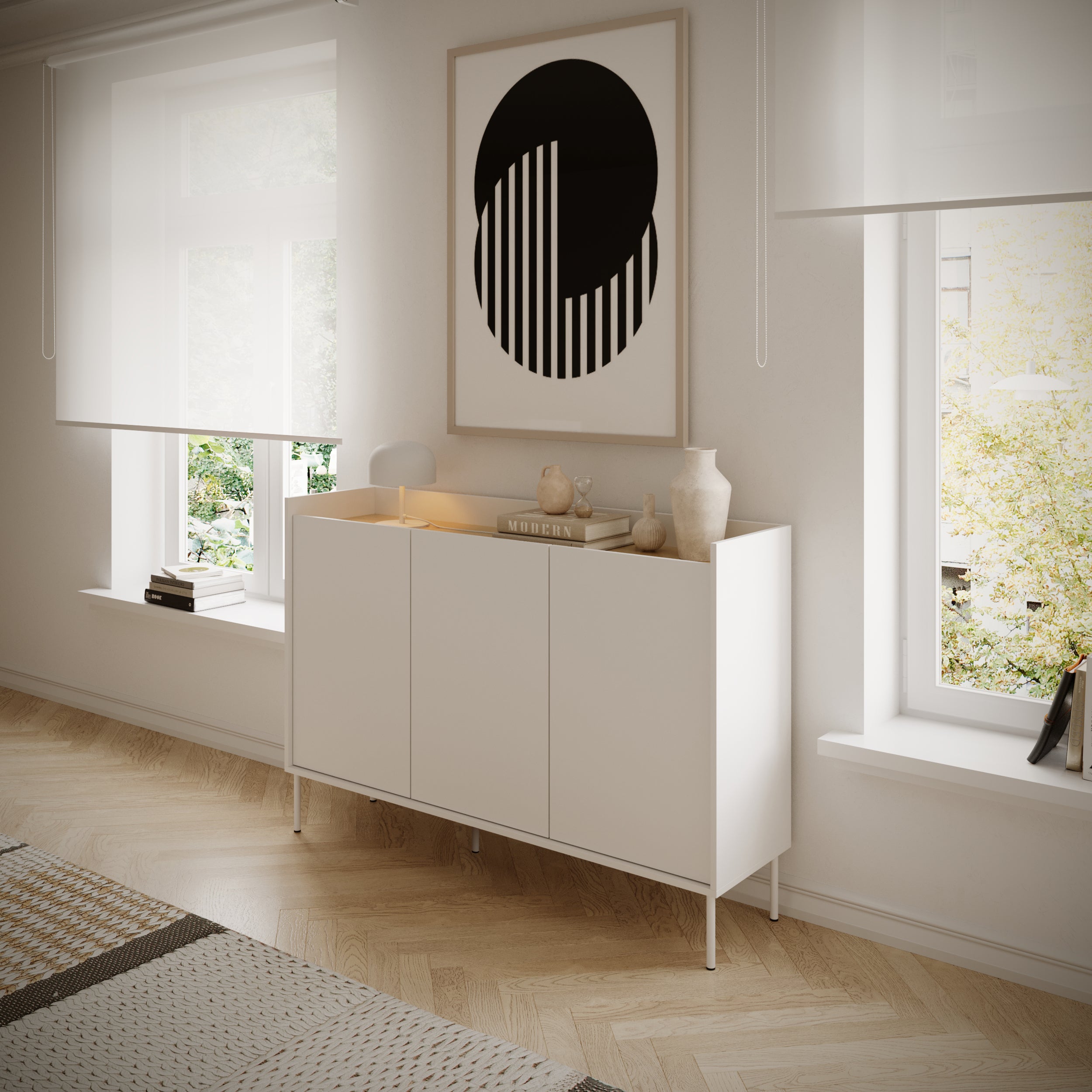 Drehtür-Kommode Tovi 140 cm weiß/Lindberg-Eiche