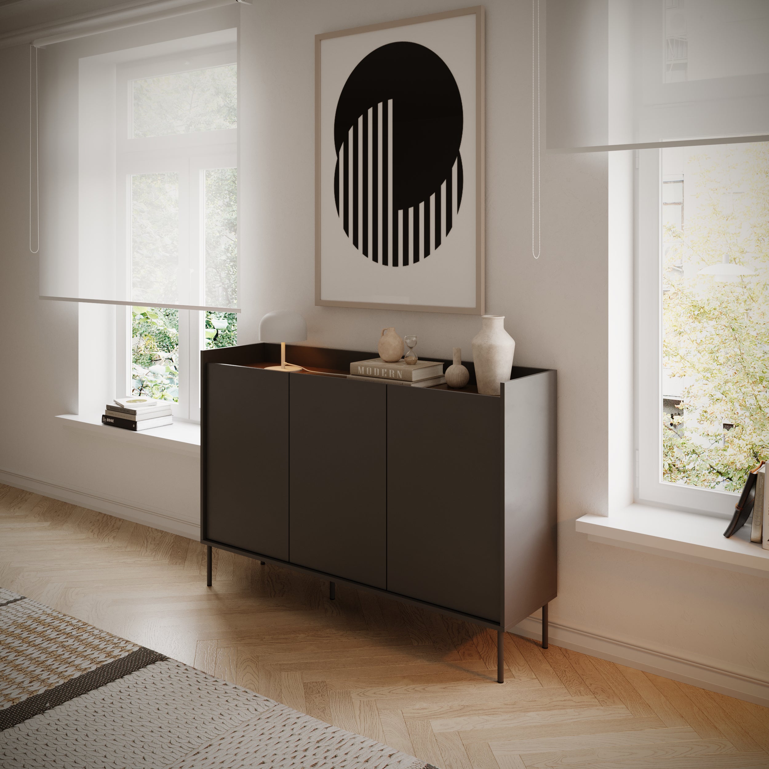 Drehtürenschrank Tovi 140 cm schwarz/Wisconsin-Nussbaum
