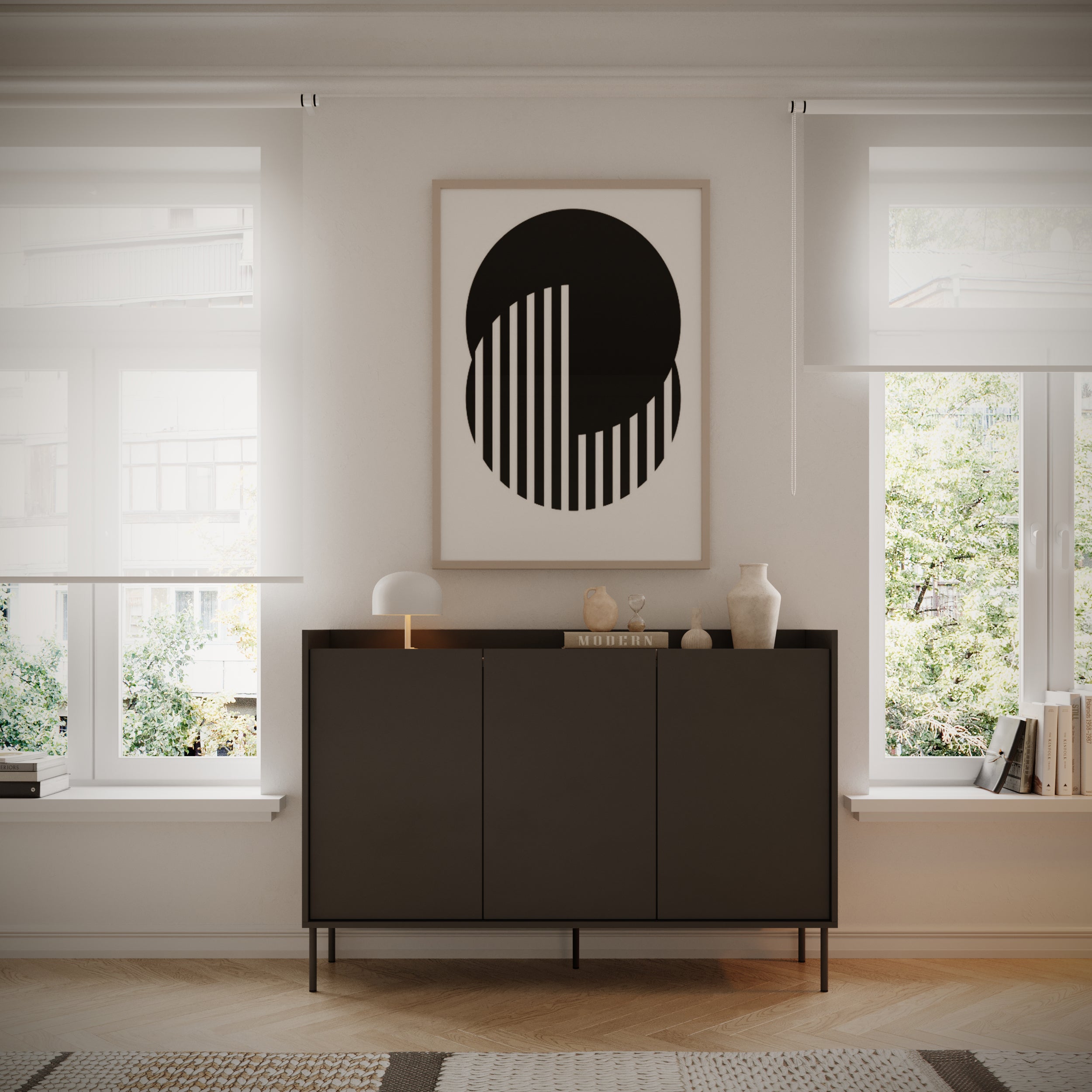 Drehtürenschrank Tovi 140 cm schwarz/Wisconsin-Nussbaum