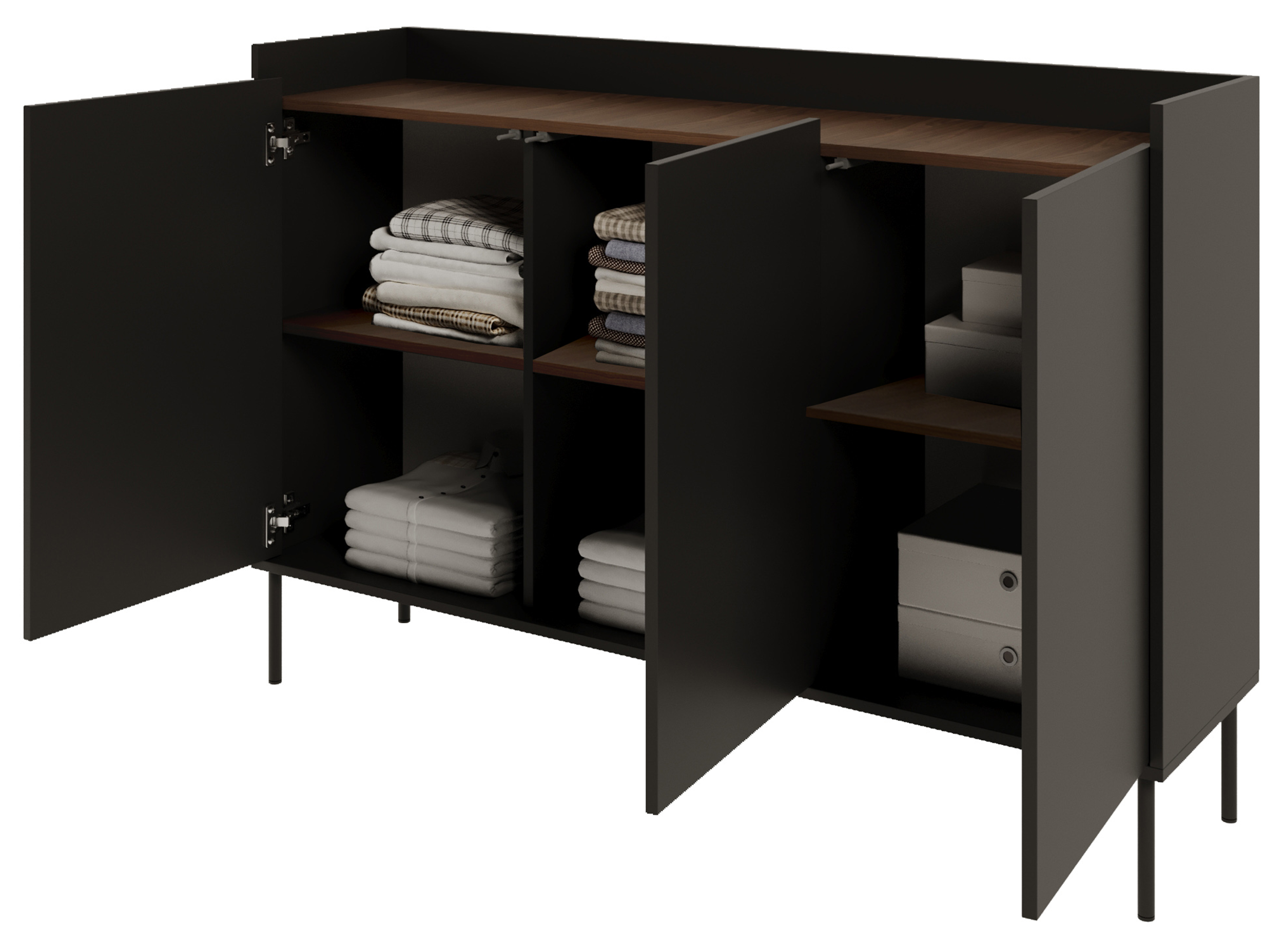 Drehtürenschrank Tovi 140 cm schwarz/Wisconsin-Nussbaum