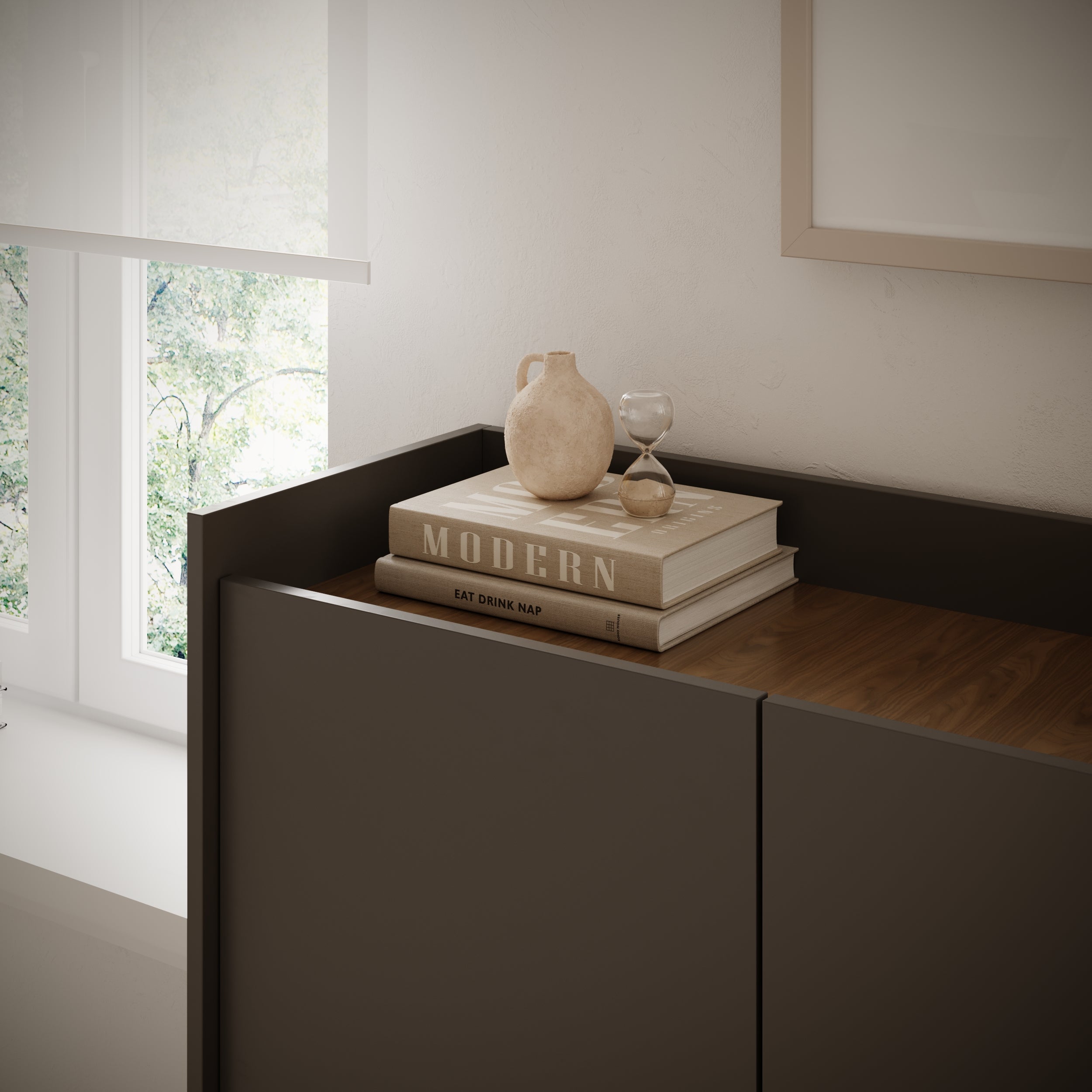 Drehtürenschrank Tovi 140 cm schwarz/Wisconsin-Nussbaum