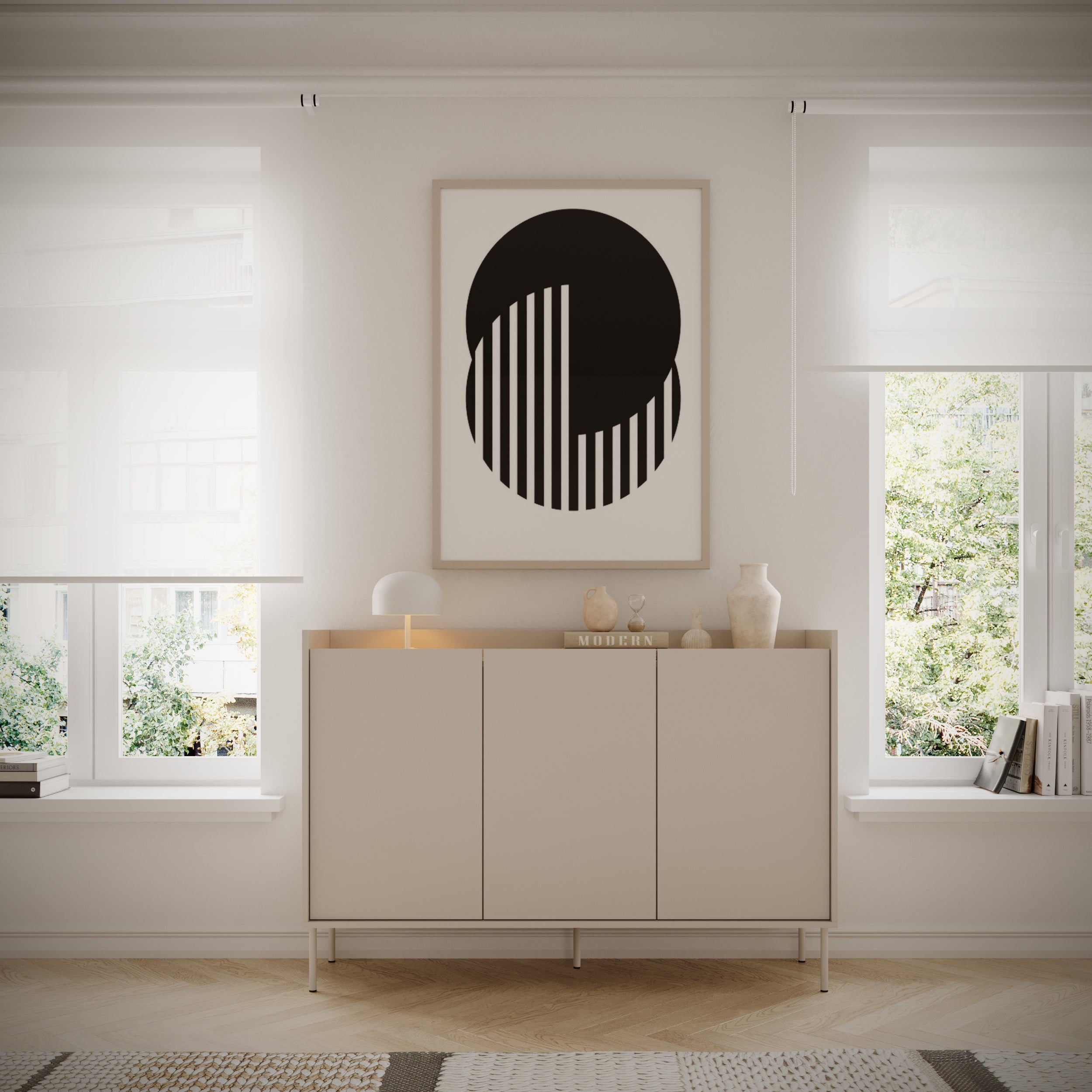 Drehtür-Kommode Tovi 140 cm Kaschmir/Lindberg-Eiche