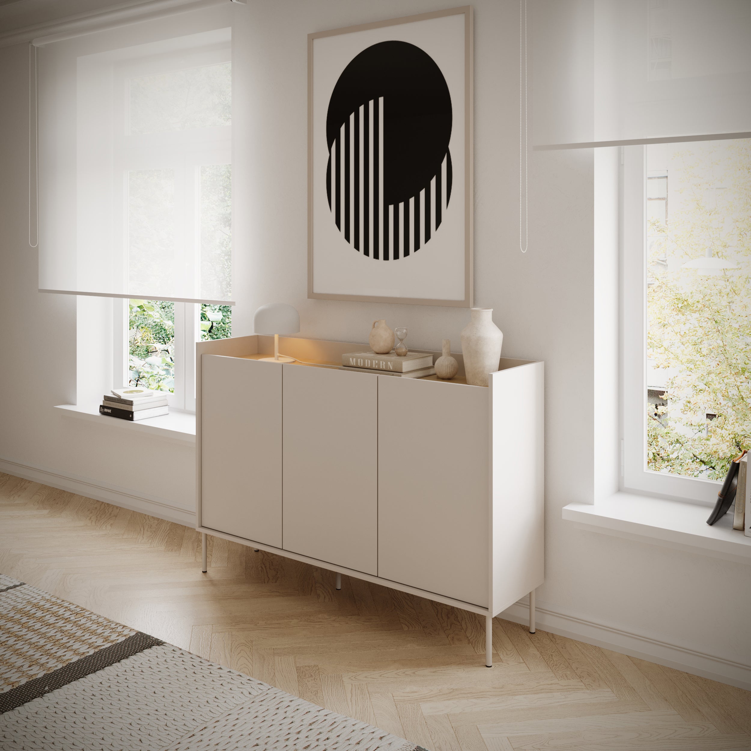 Drehtür-Kommode Tovi 140 cm Kaschmir/Lindberg-Eiche