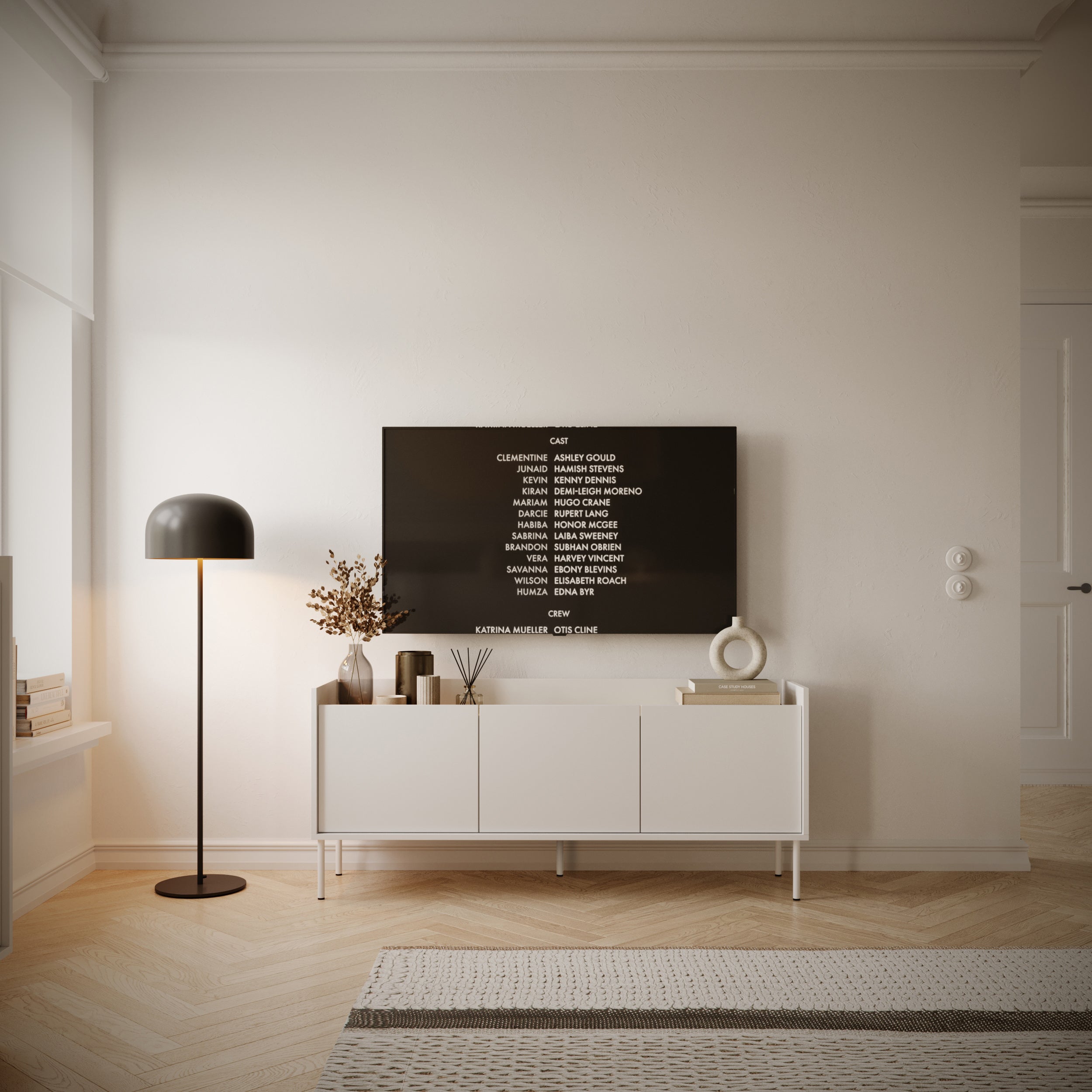TV-Schrank Tovi, dreitürig, 140 cm, weiß/Lindberg Eiche