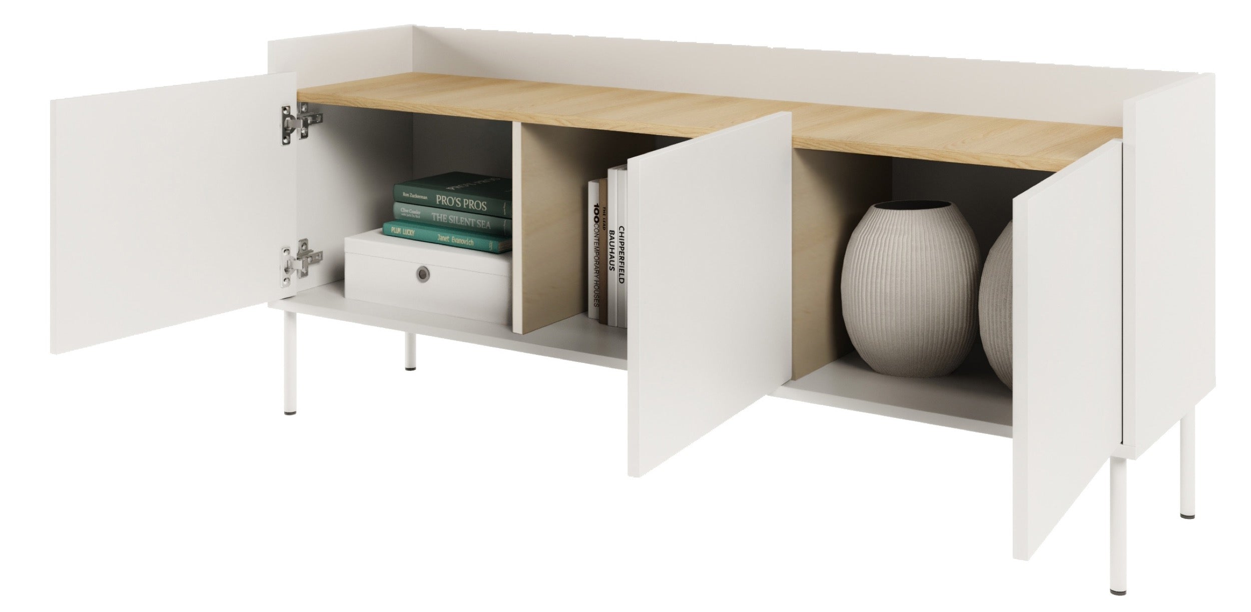 TV-Schrank Tovi, dreitürig, 140 cm, weiß/Lindberg Eiche