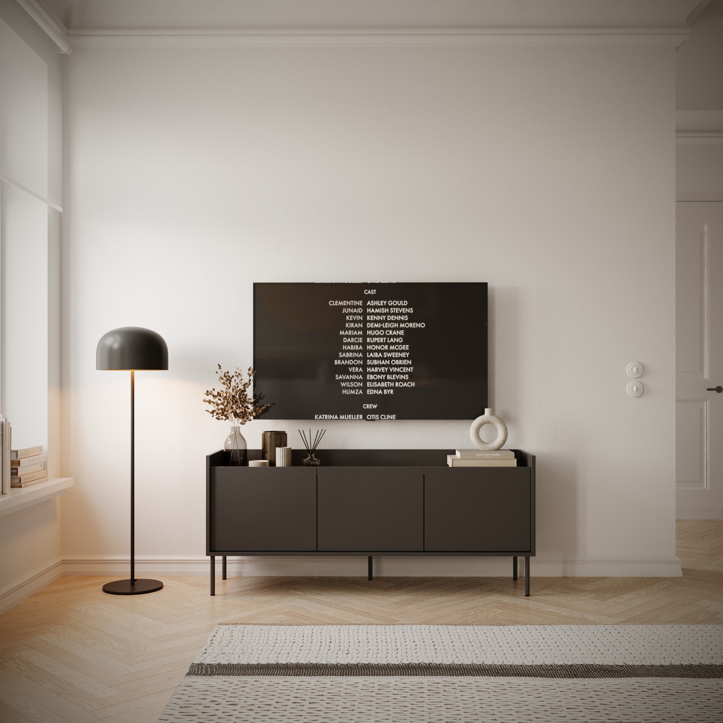 TV-Schrank Tovi, dreitürig, 140 cm, Schwarz/Wisconsin-Nussbaum