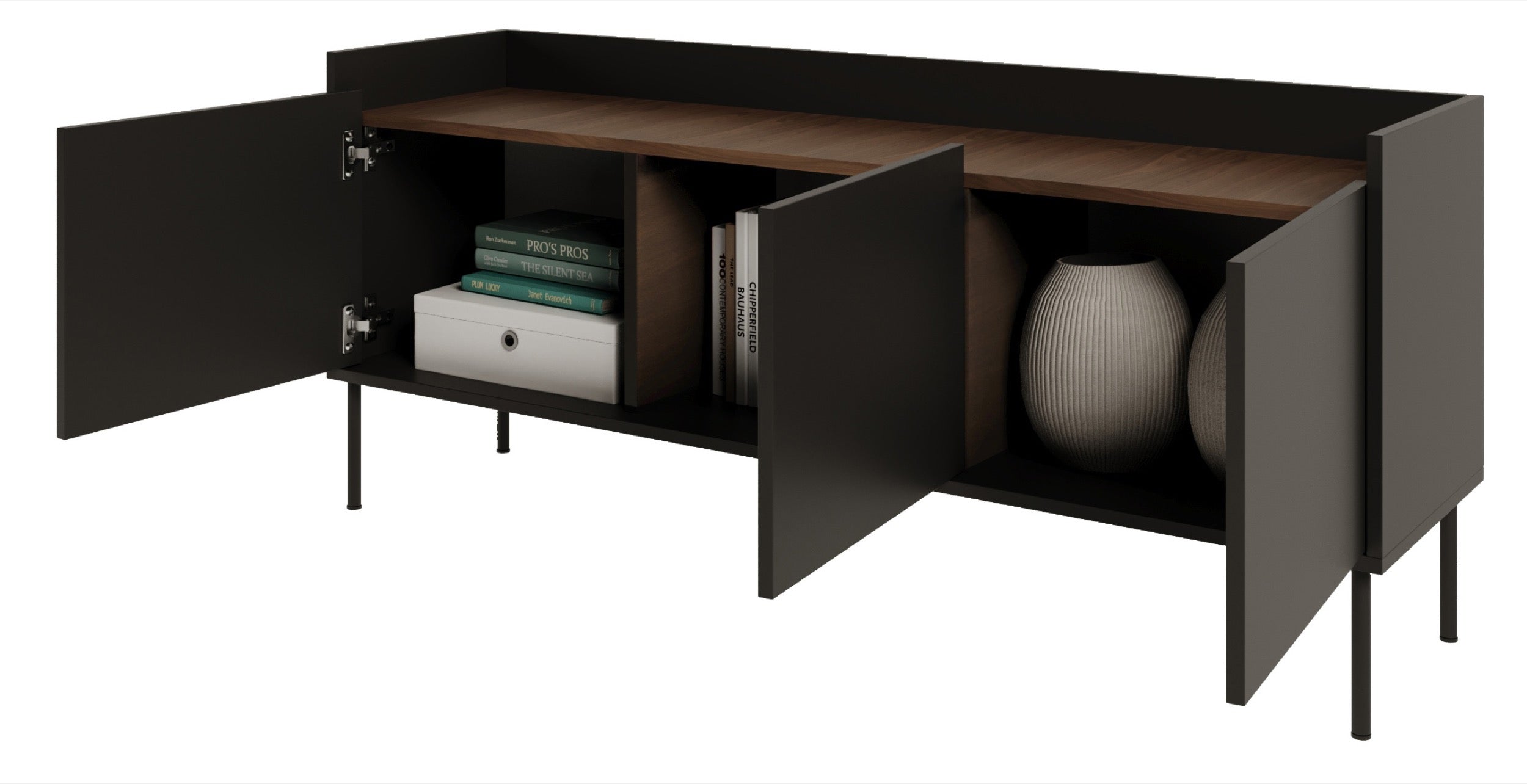 TV-Schrank Tovi, dreitürig, 140 cm, Schwarz/Wisconsin-Nussbaum