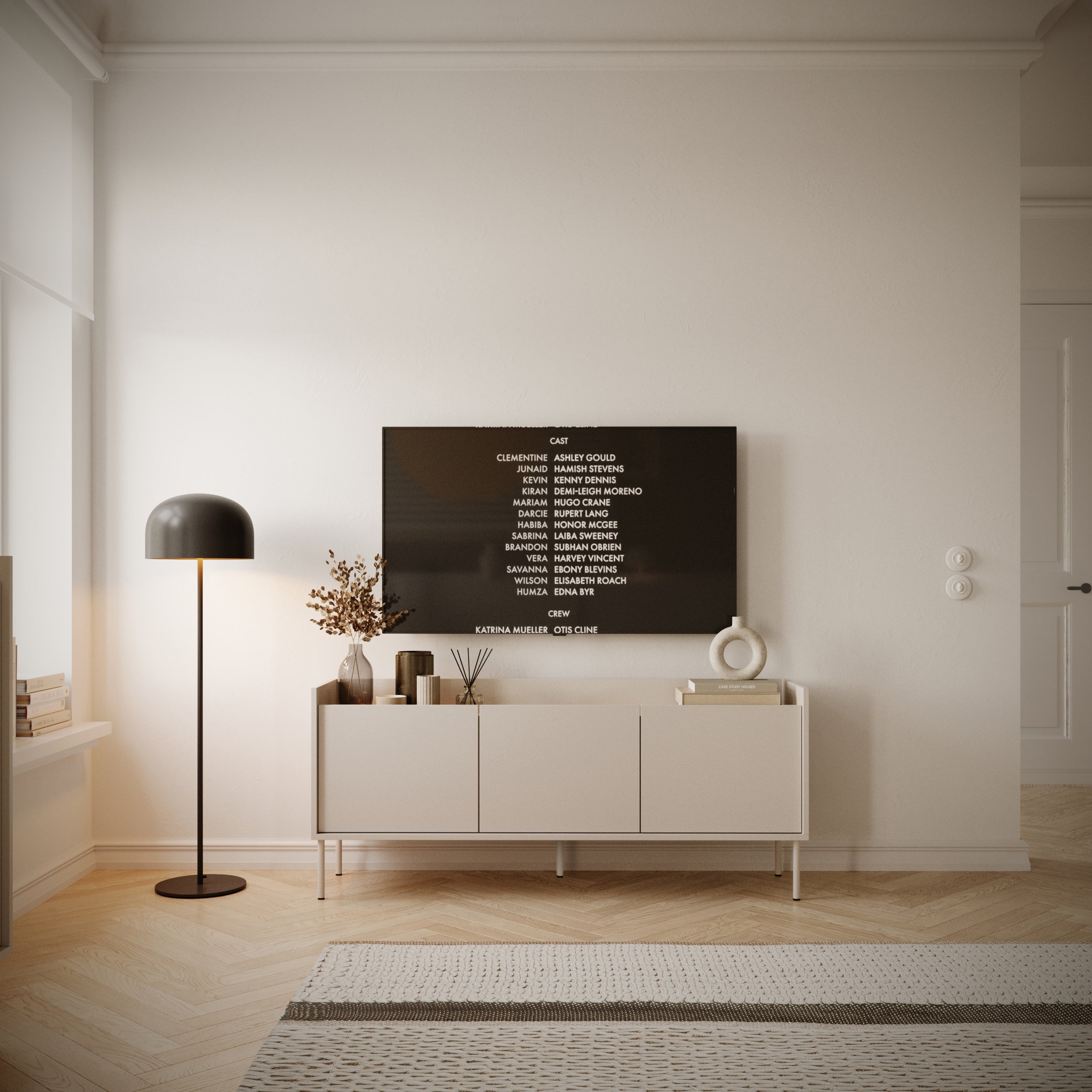 TV-Schrank Tovi, dreitürig, 140 cm, Kaschmir/Lindberg-Eiche