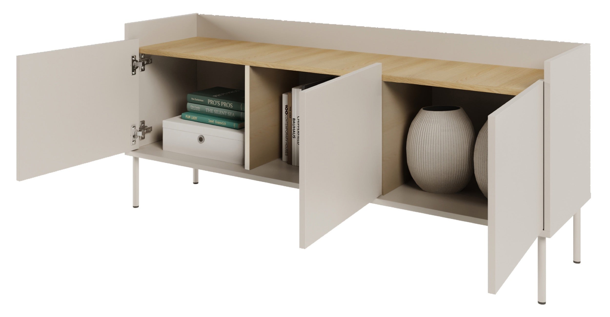 TV-Schrank Tovi, dreitürig, 140 cm, Kaschmir/Lindberg-Eiche