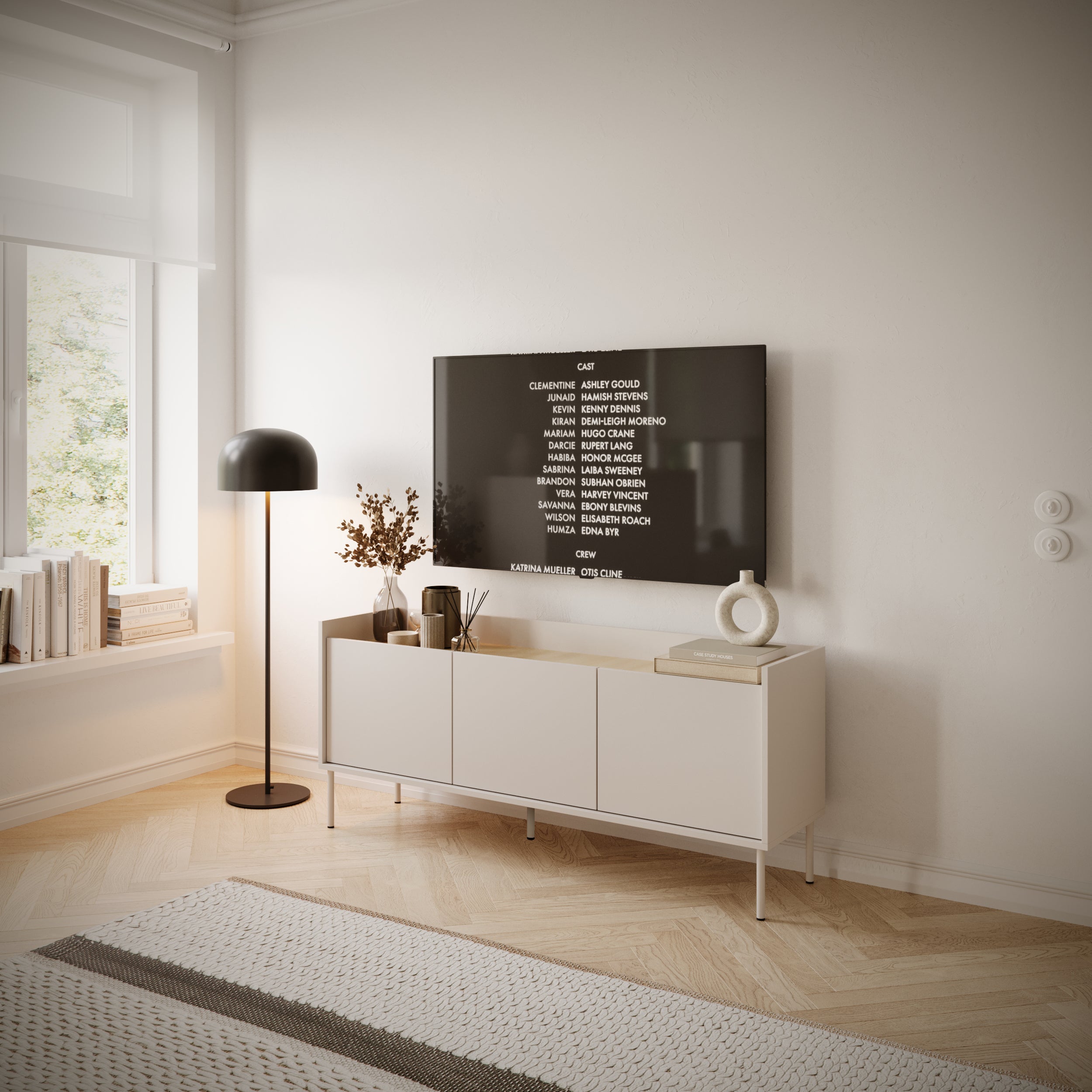 TV-Schrank Tovi, dreitürig, 140 cm, Kaschmir/Lindberg-Eiche